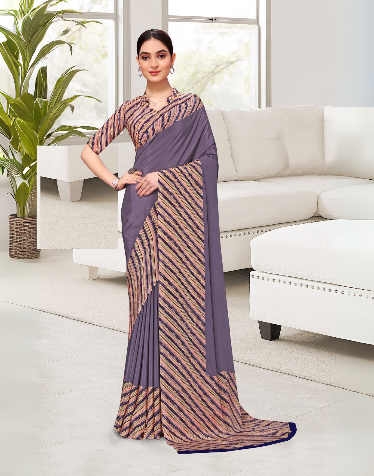 Rich Purple Corporate Uniform Saree – Elegant Abstract Design
