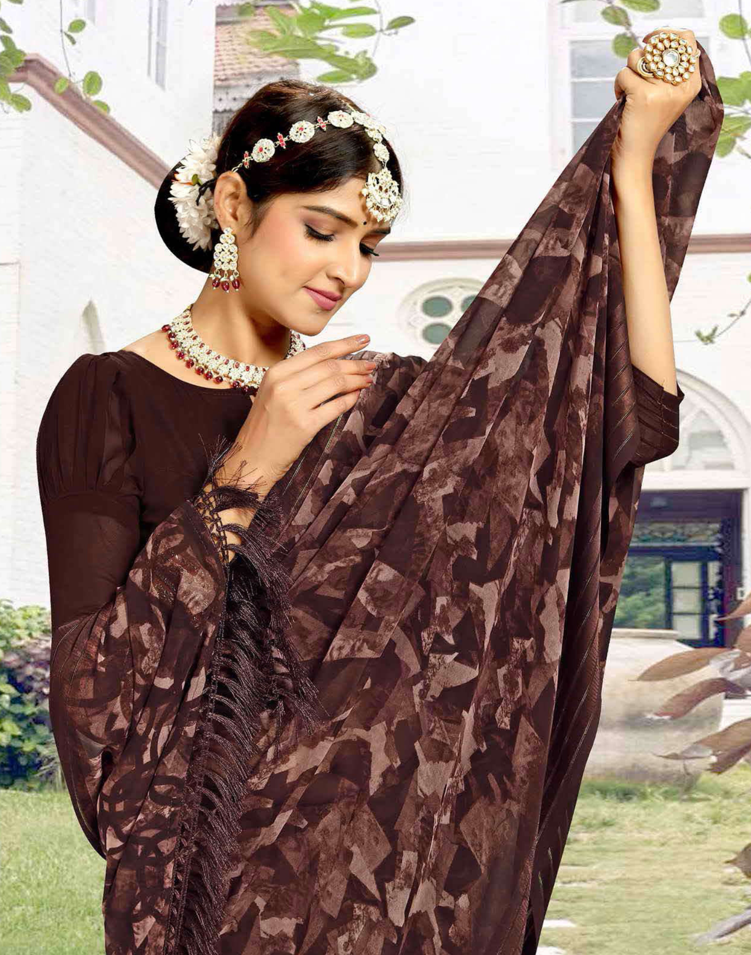 Dark shade Geometrical printed saree