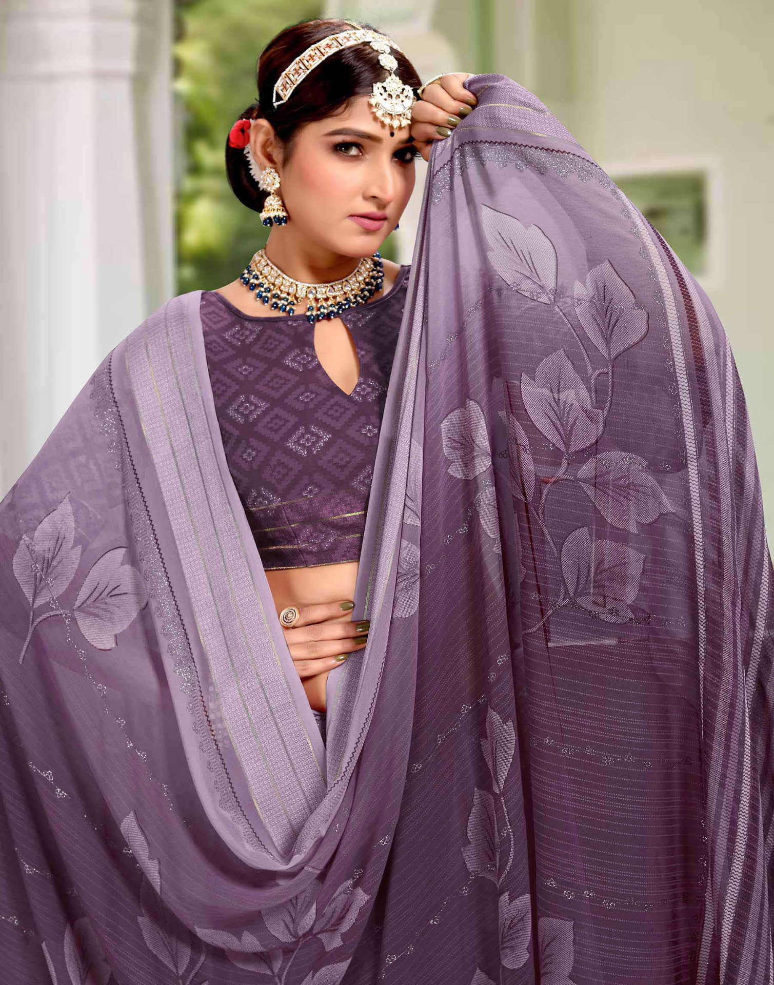 Shading Print saree with Detailed jari work - dusty color