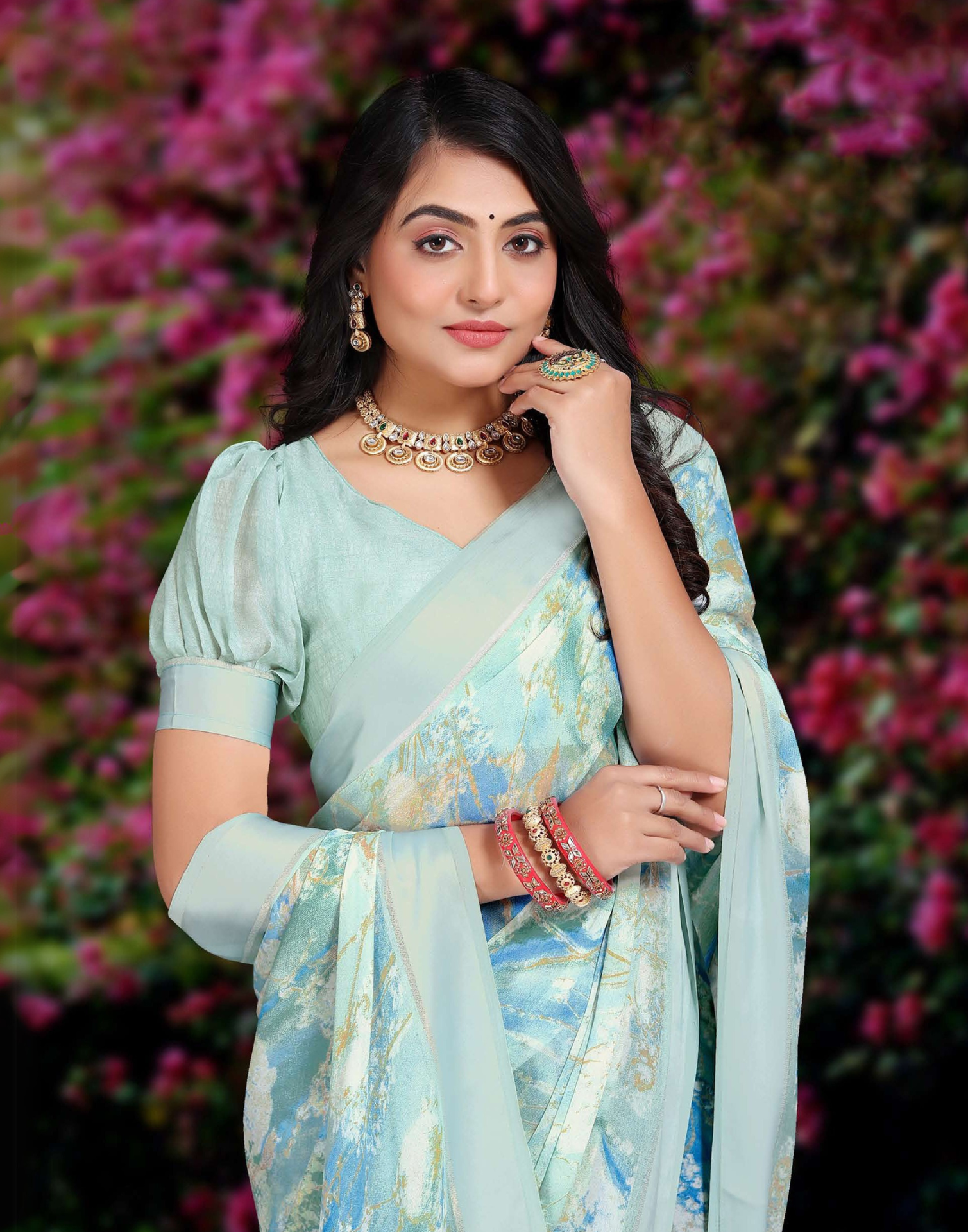 Soft Fabric Saree with Floral Design – Dusty Colour – Casual Wear