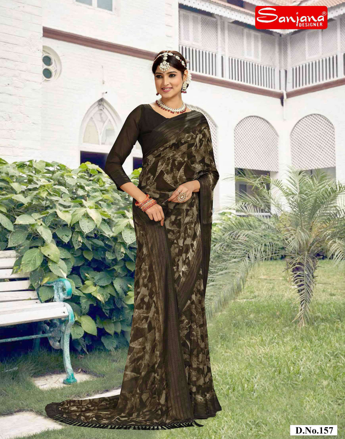 Dark shade Geometrical printed saree