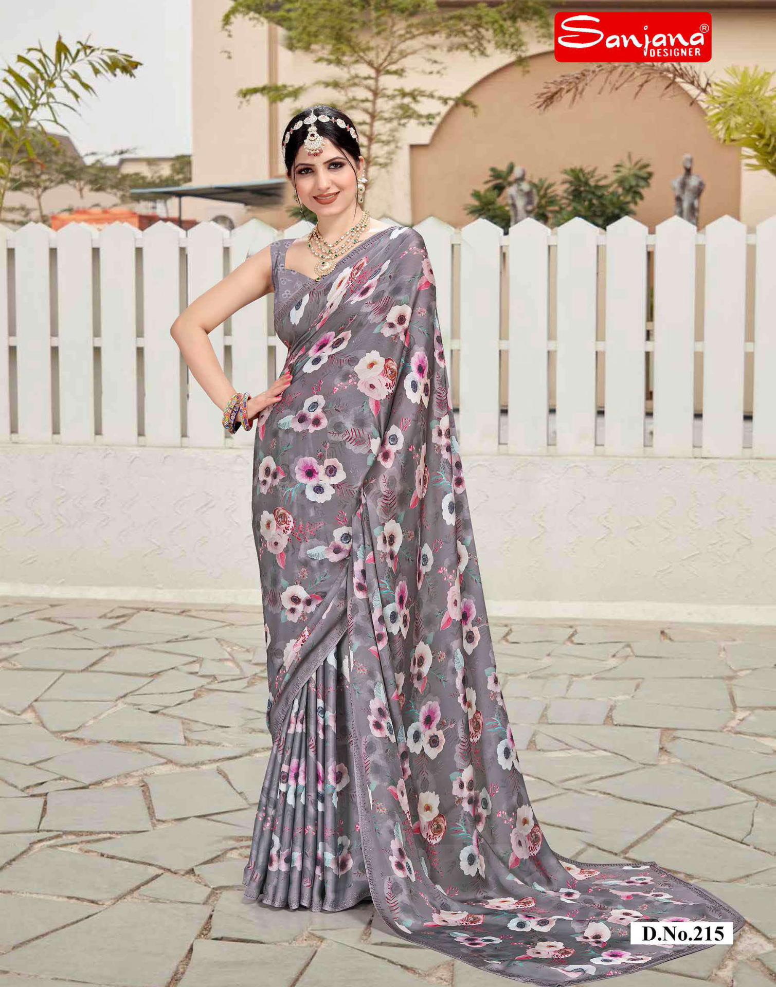 Dusty color Georgette Stone Work Swarovski Saree
