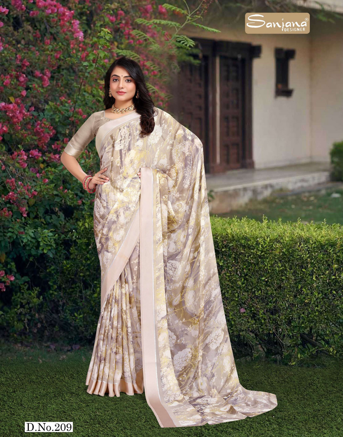 Soft Fabric Saree with Floral Design – Dusty Colour – Casual Wear