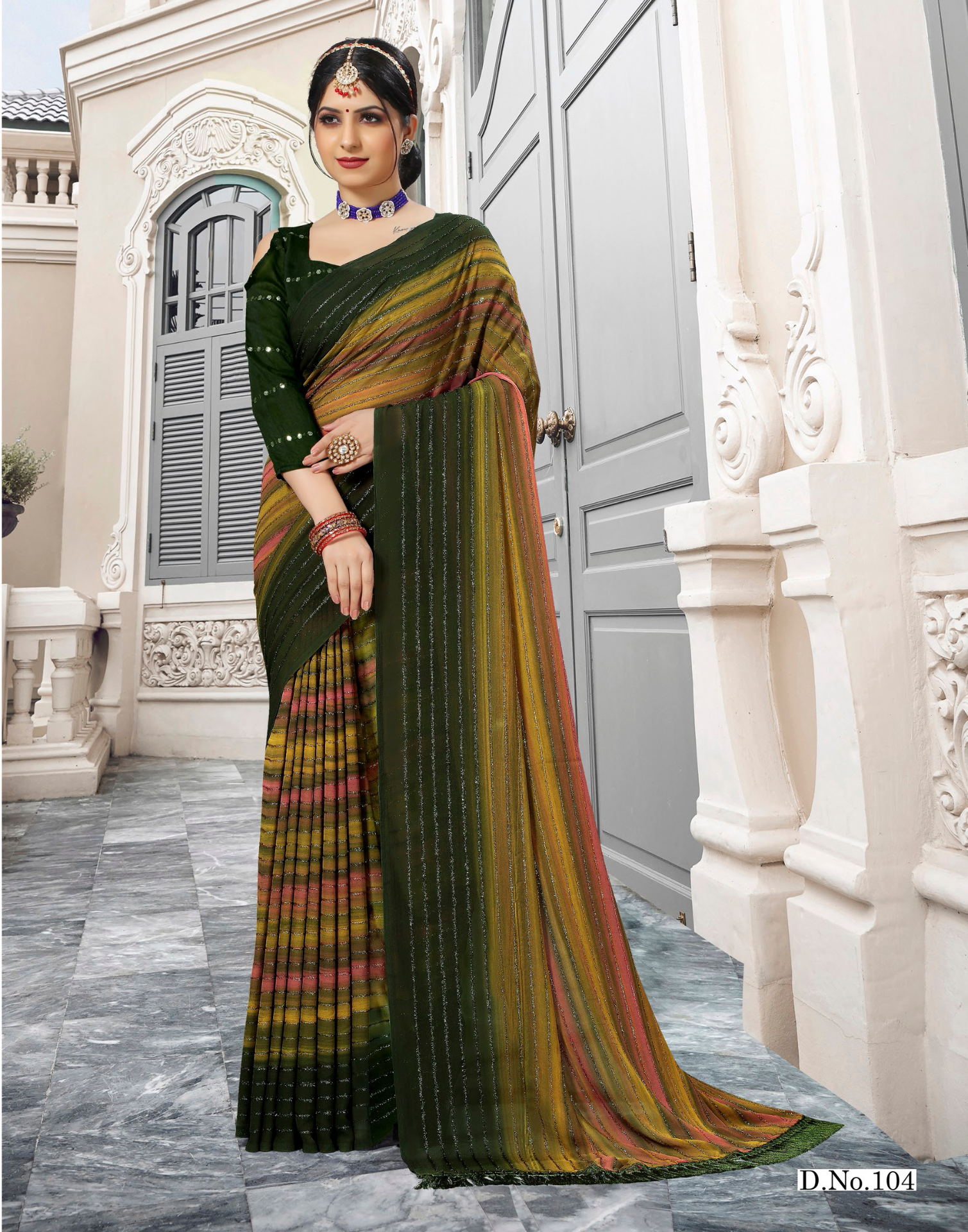 Hand Printed georgette Saree with fur work - daily weare - dark colour