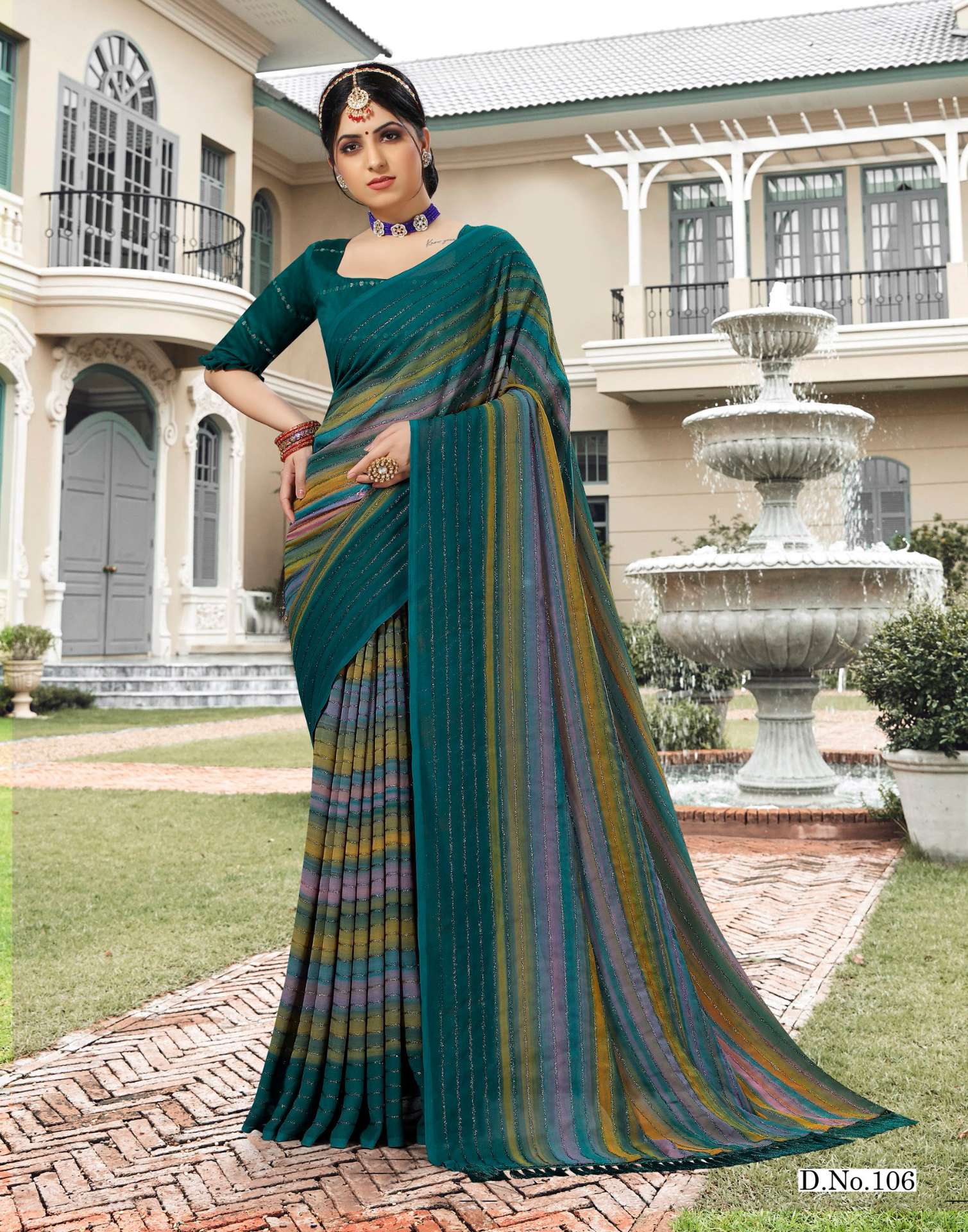 Hand Printed georgette Saree with fur work - daily weare - dark colour