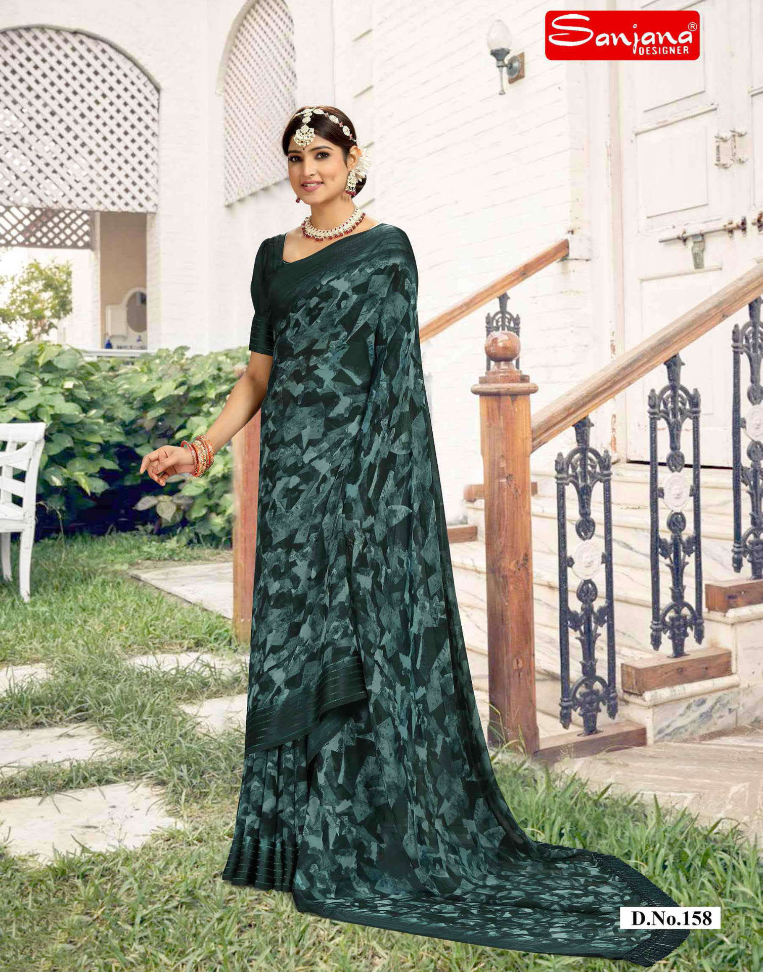 Dark shade Geometrical printed saree