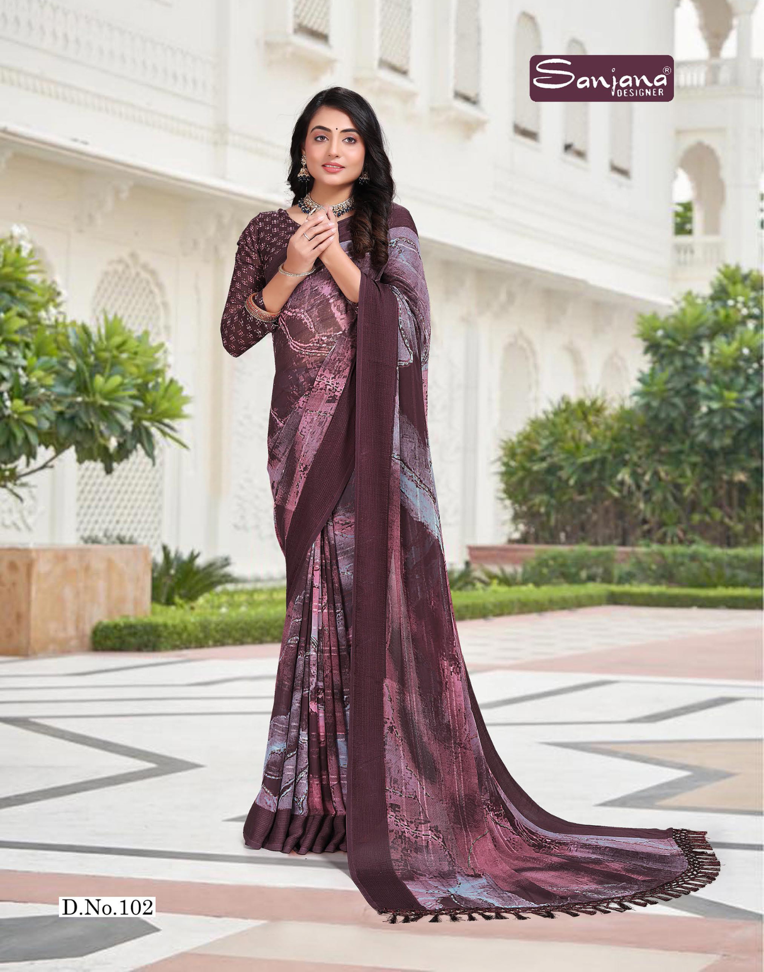 Dark Color Prism Print Saree – Soft Weightless Pattern Fabric – Everyday Style