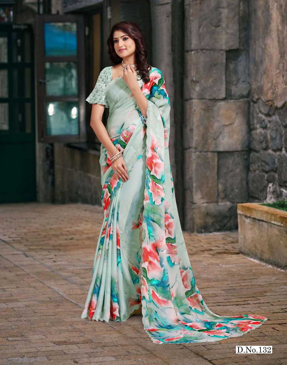 Floral Digital Printed Saree with Jharkand Stone Work - Casual Saree