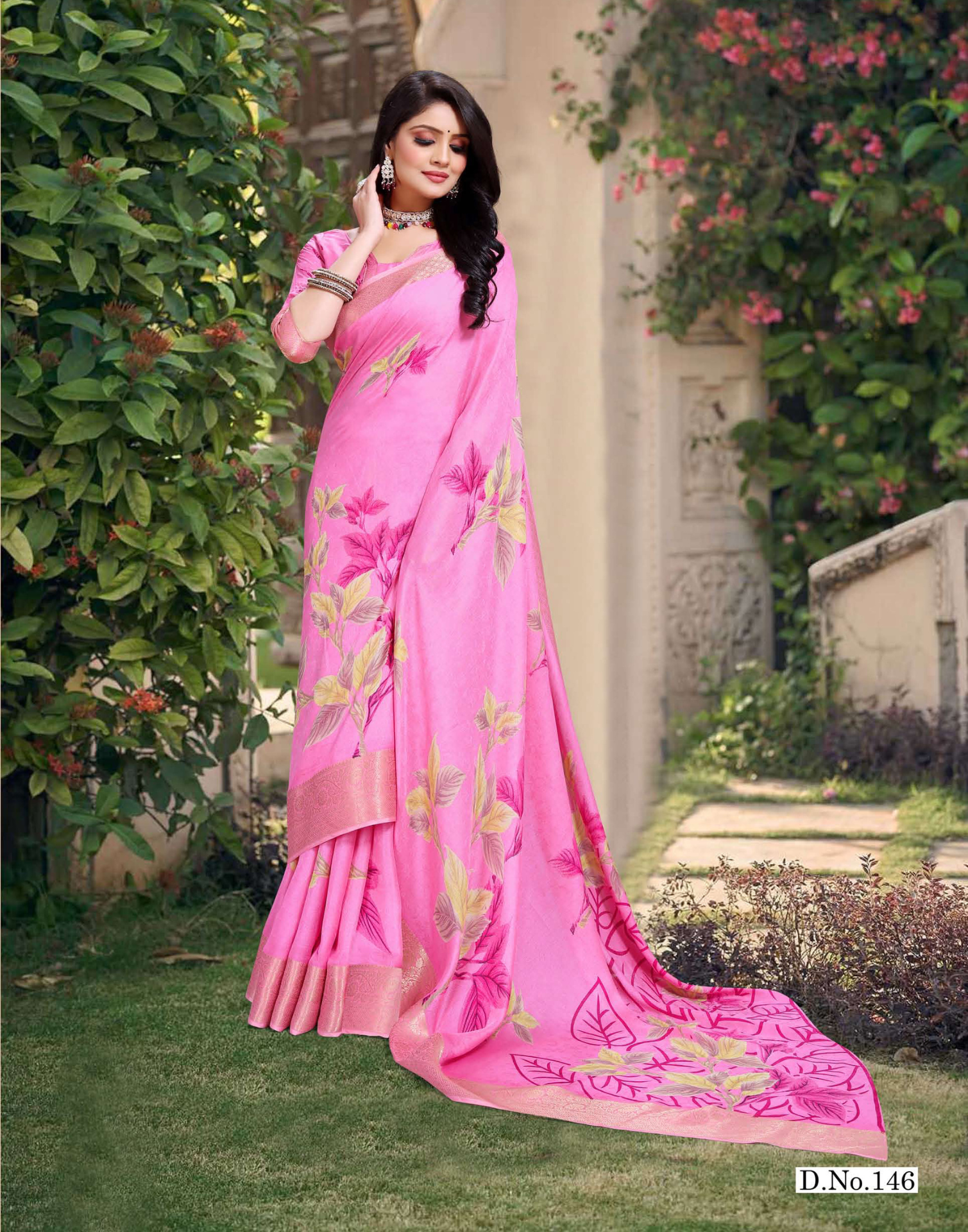 Light Shade Pure Marshmellow Floral Prited Saree - Banarasi style border