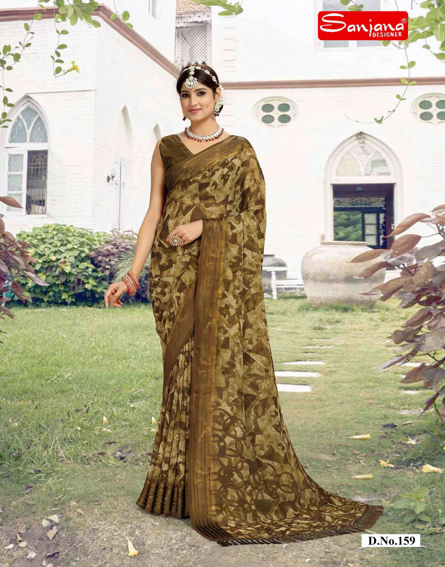 Dark shade Geometrical printed saree