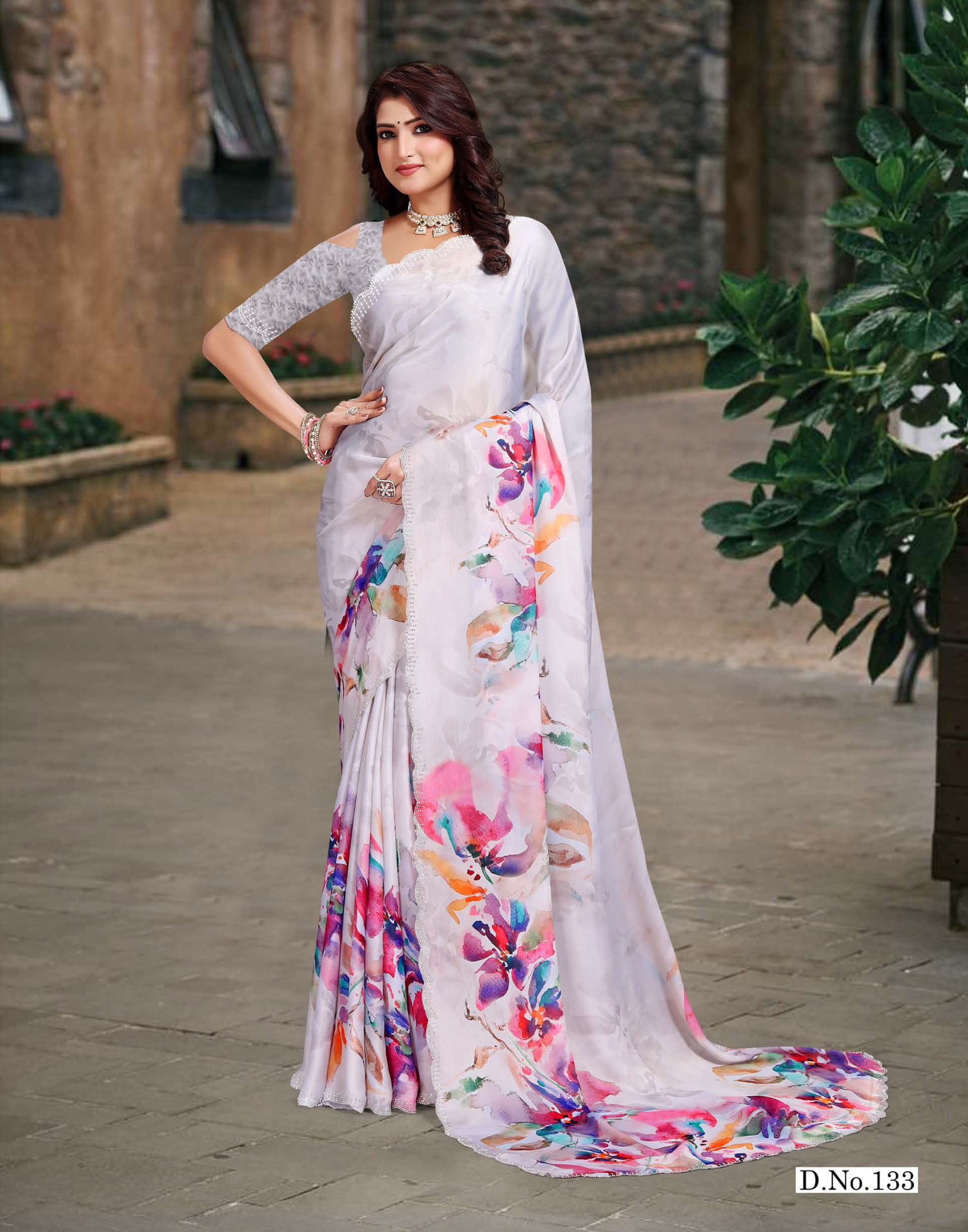 Floral Digital Printed Saree with Jharkand Stone Work - Casual Saree