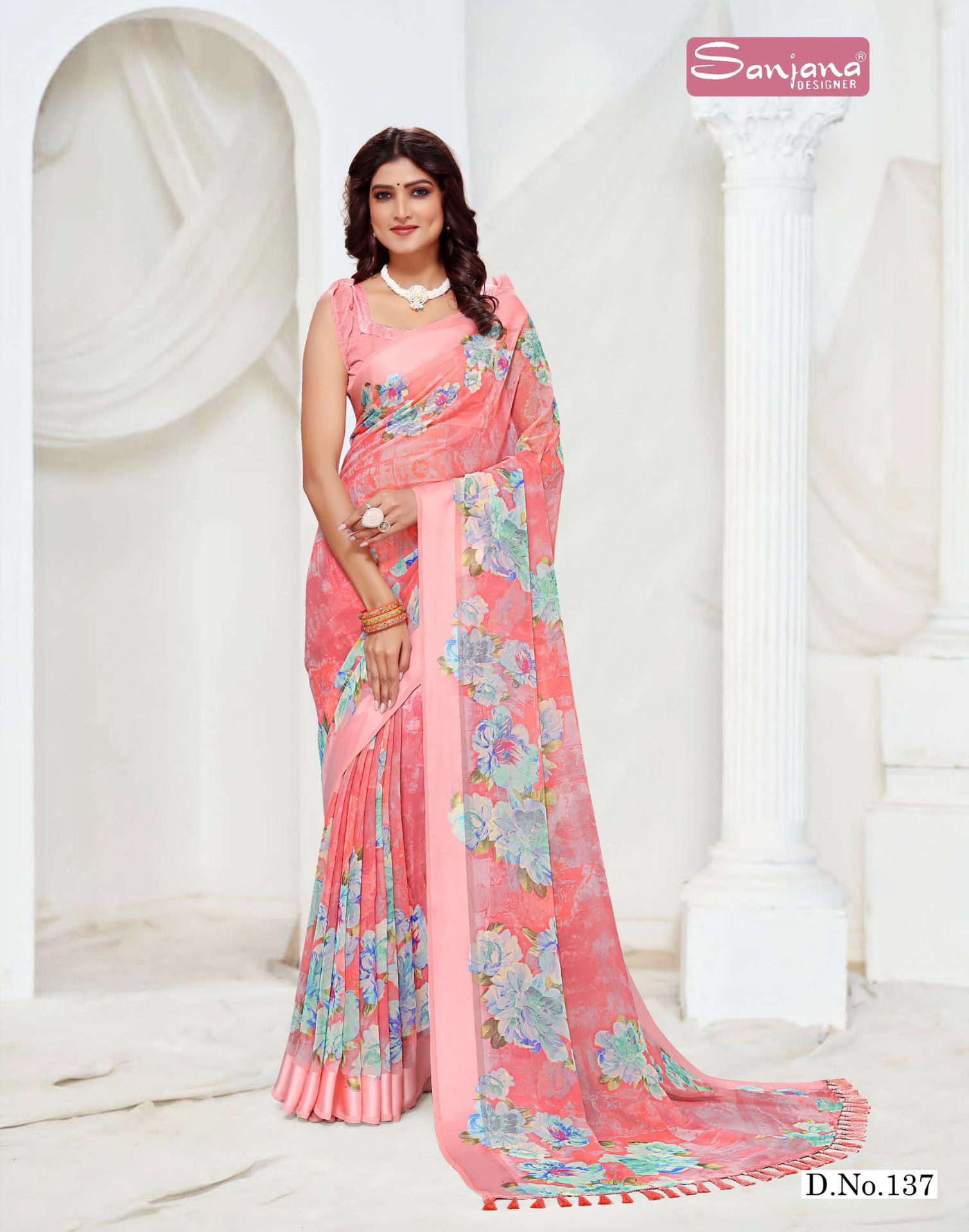 Light Color Floral Print saree