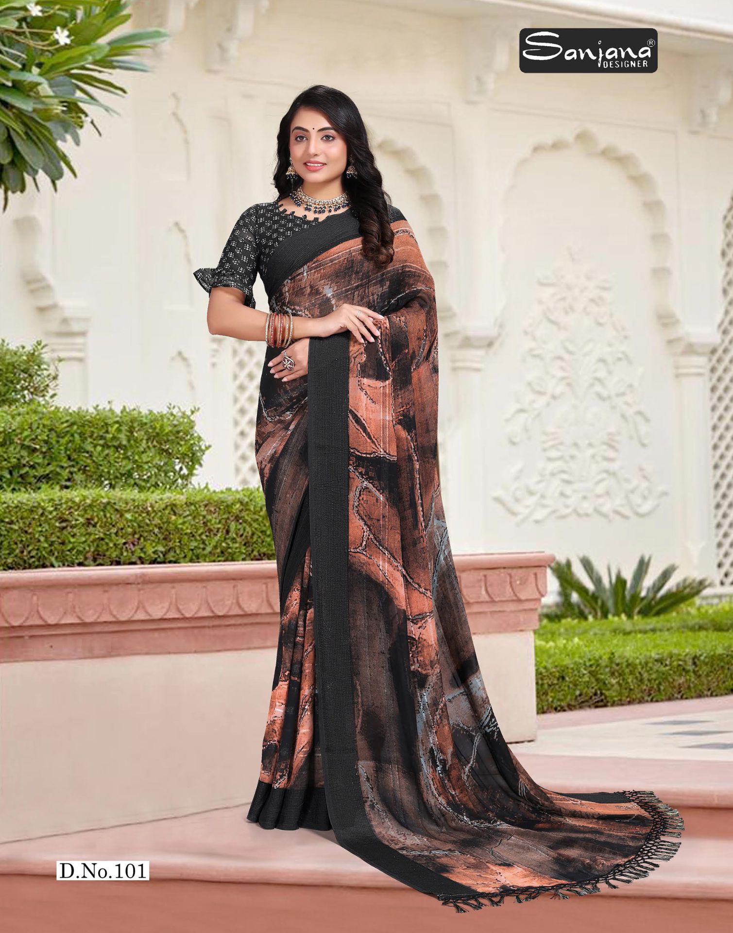 Dark Color Prism Print Saree – Soft Weightless Pattern Fabric – Everyday Style