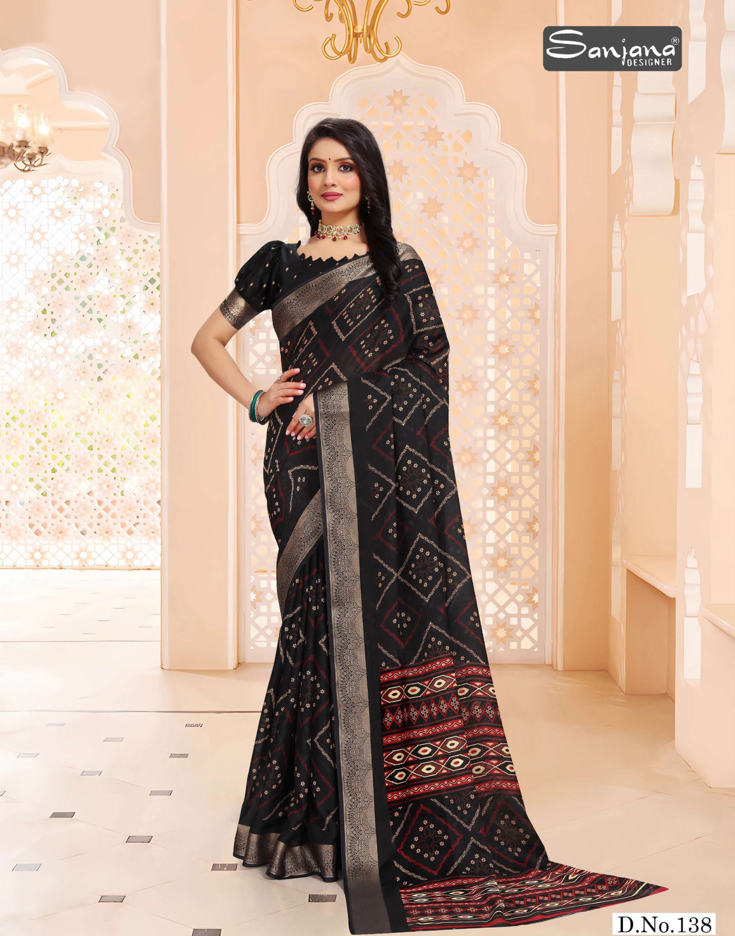 Pure Bandhani Printed saree with Kasav border - Dark Colour