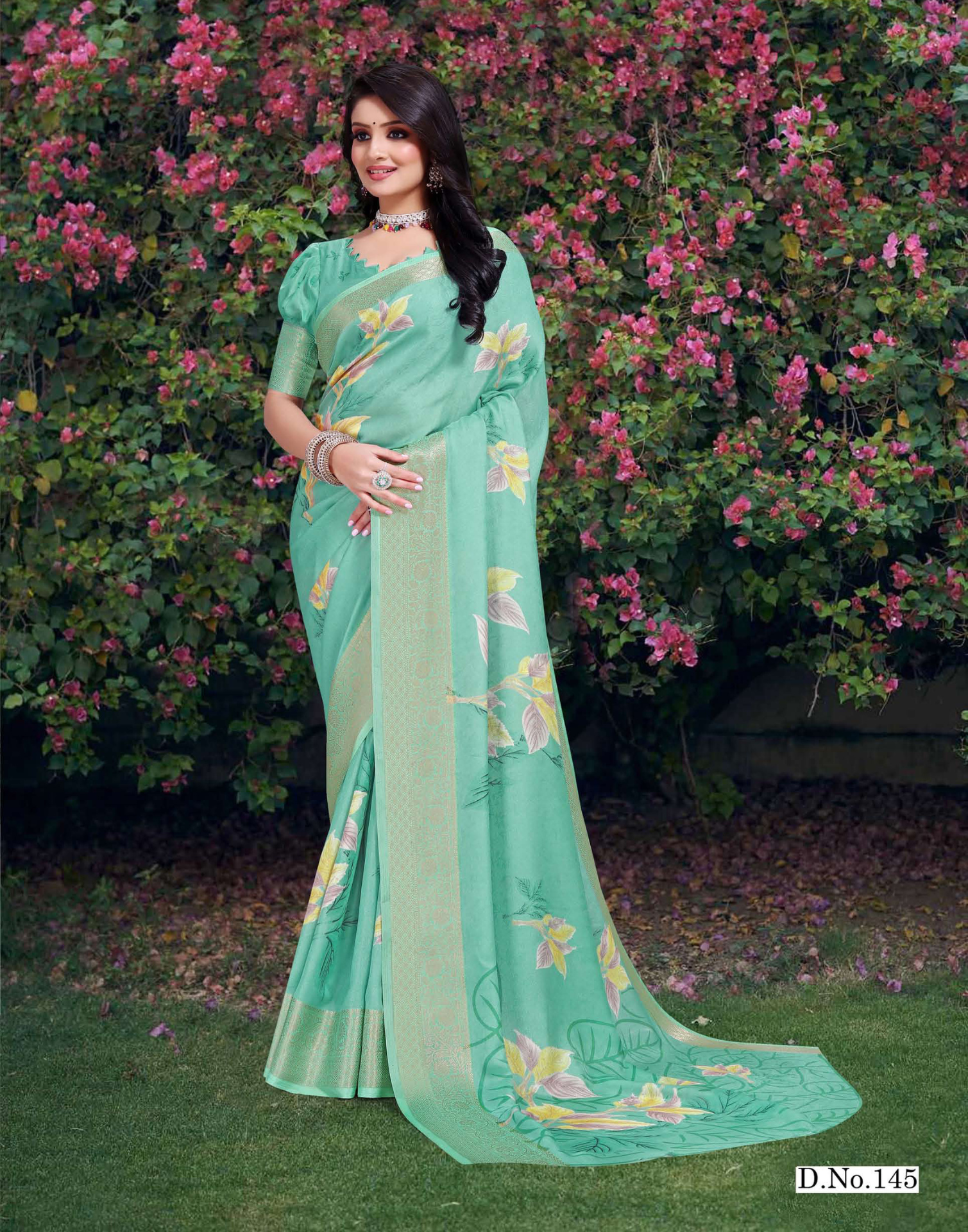Light Shade Pure Marshmellow Floral Prited Saree - Banarasi style border