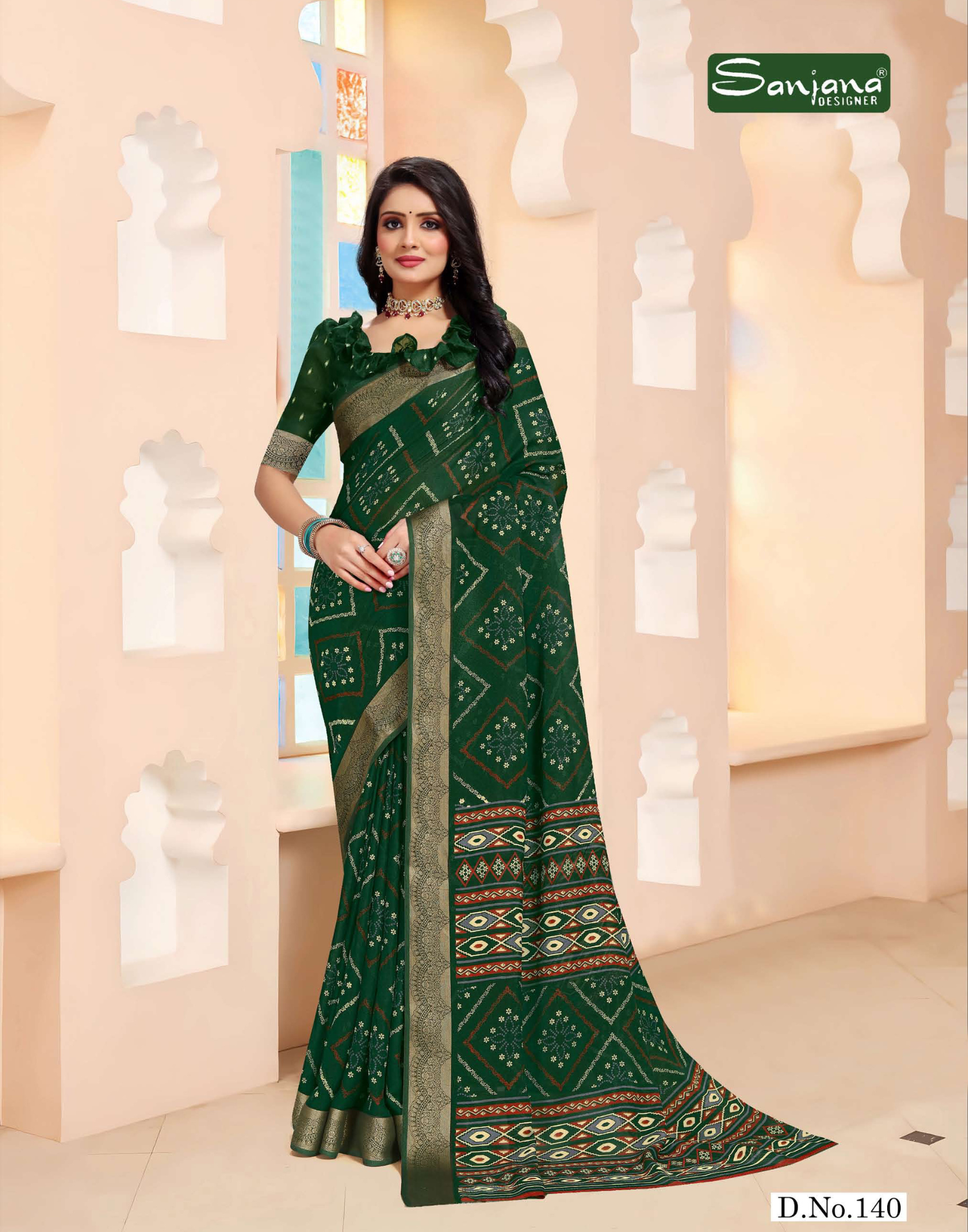 Pure Bandhani Printed saree with Kasav border - Dark Colour