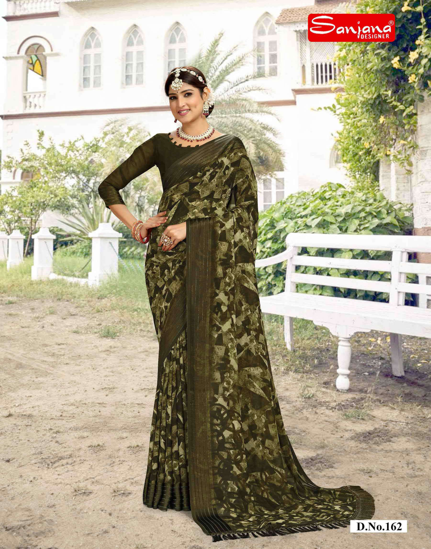 Dark shade Geometrical printed saree