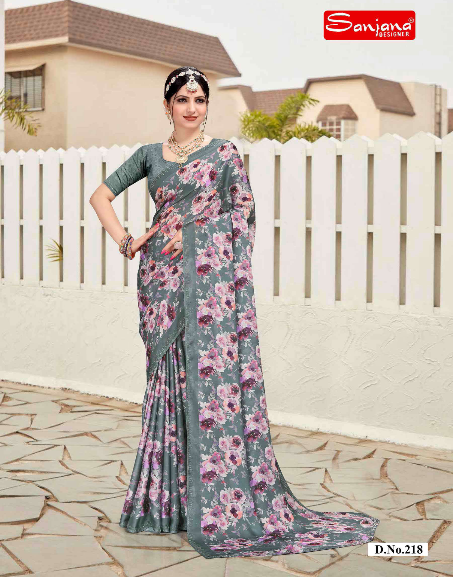 Dusty color Georgette Stone Work Swarovski Saree