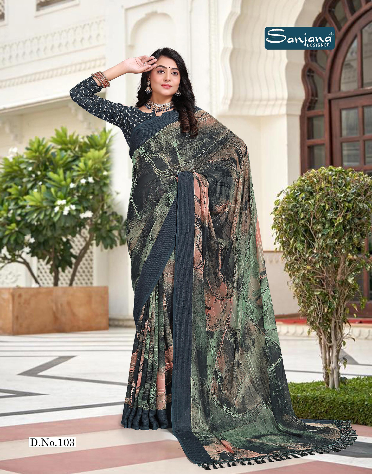 Dark Color Prism Print Saree – Soft Weightless Pattern Fabric – Everyday Style