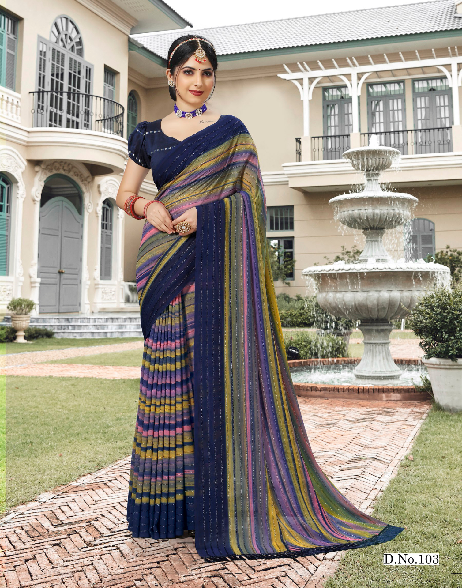 Hand Printed georgette Saree with fur work - daily weare - dark colour