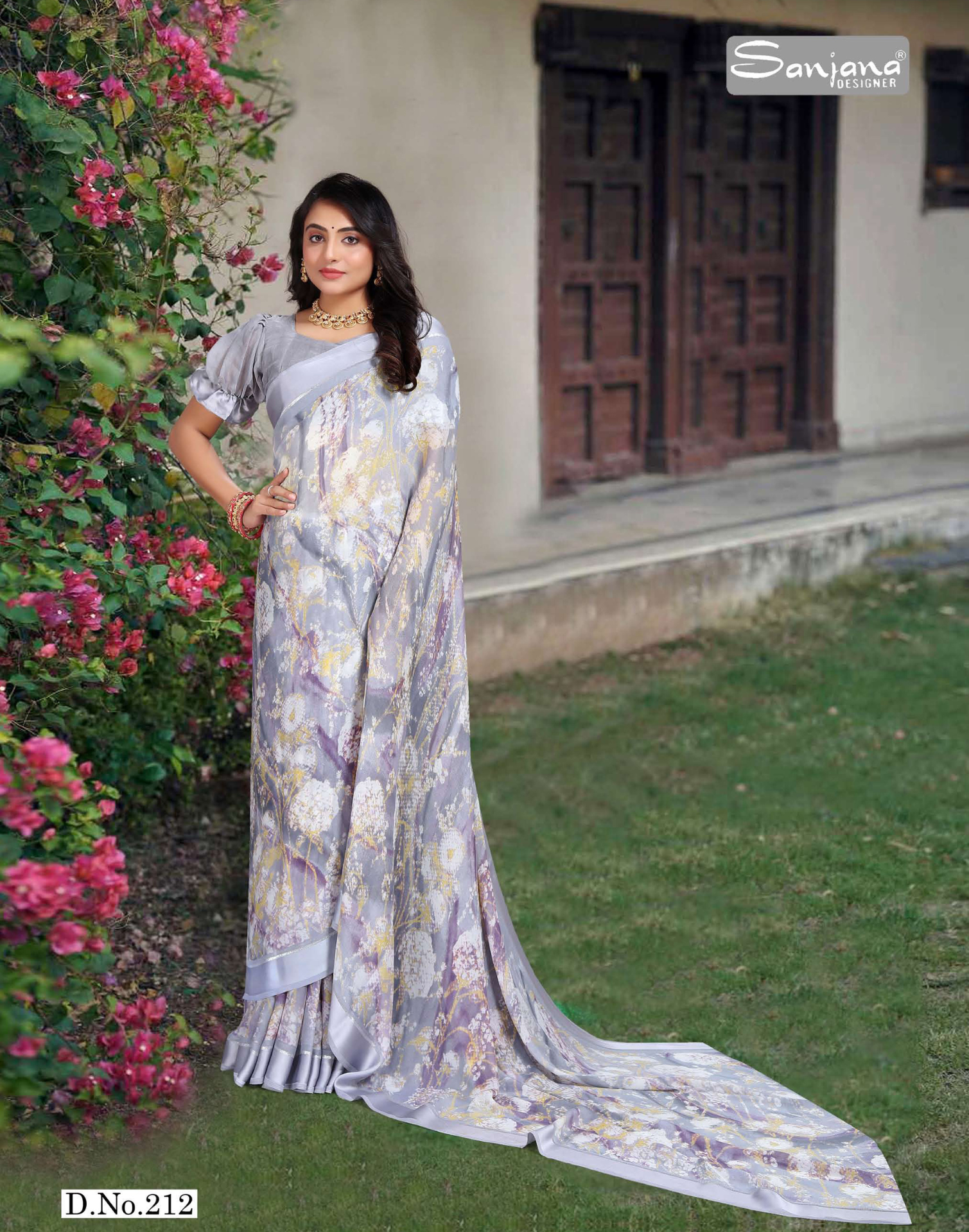 Soft Fabric Saree with Floral Design – Dusty Colour – Casual Wear