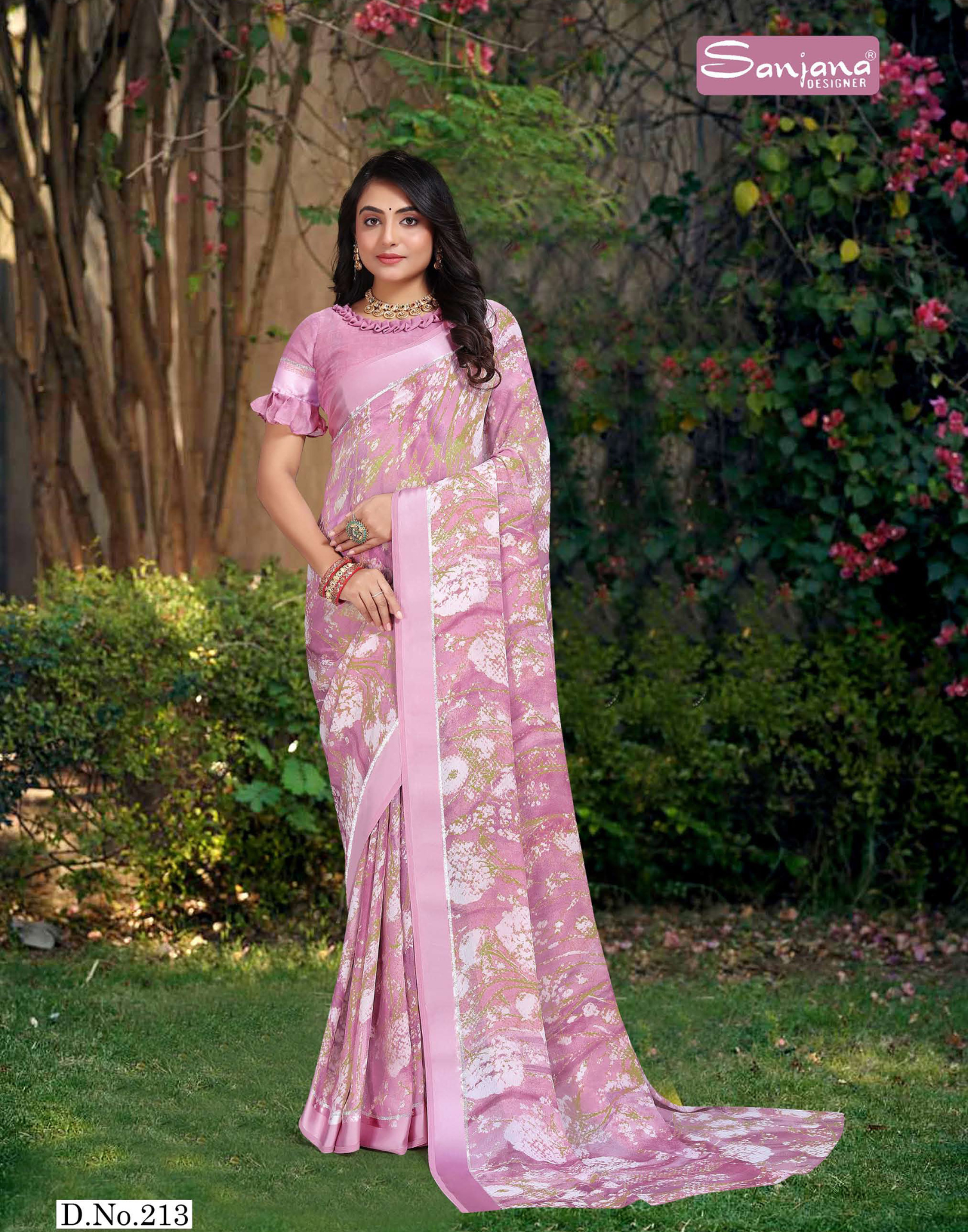 Soft Fabric Saree with Floral Design – Dusty Colour – Casual Wear