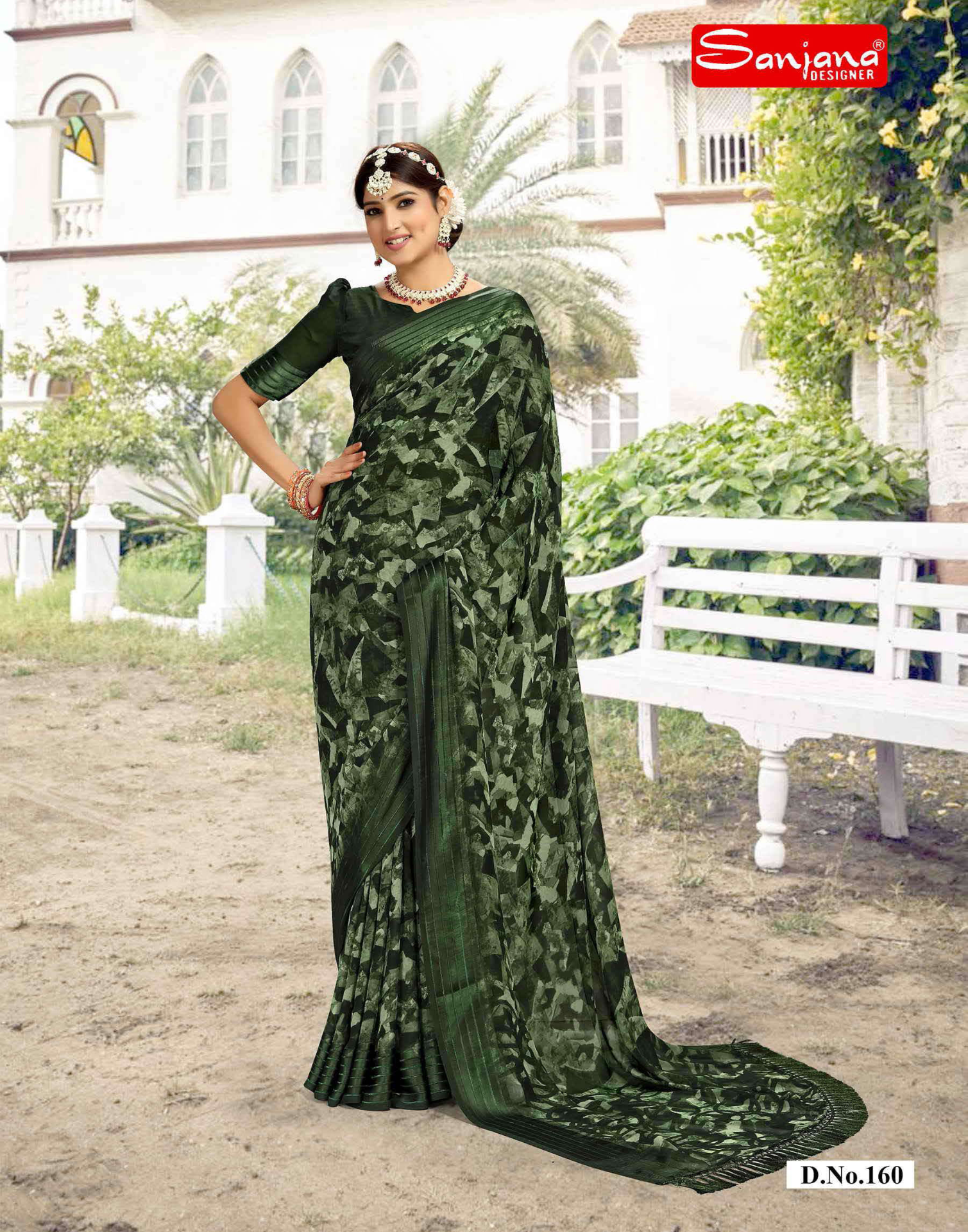 Dark shade Geometrical printed saree