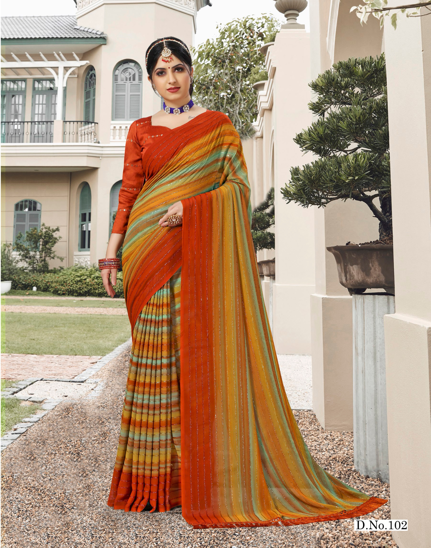Hand Printed georgette Saree with fur work - daily weare - dark colour