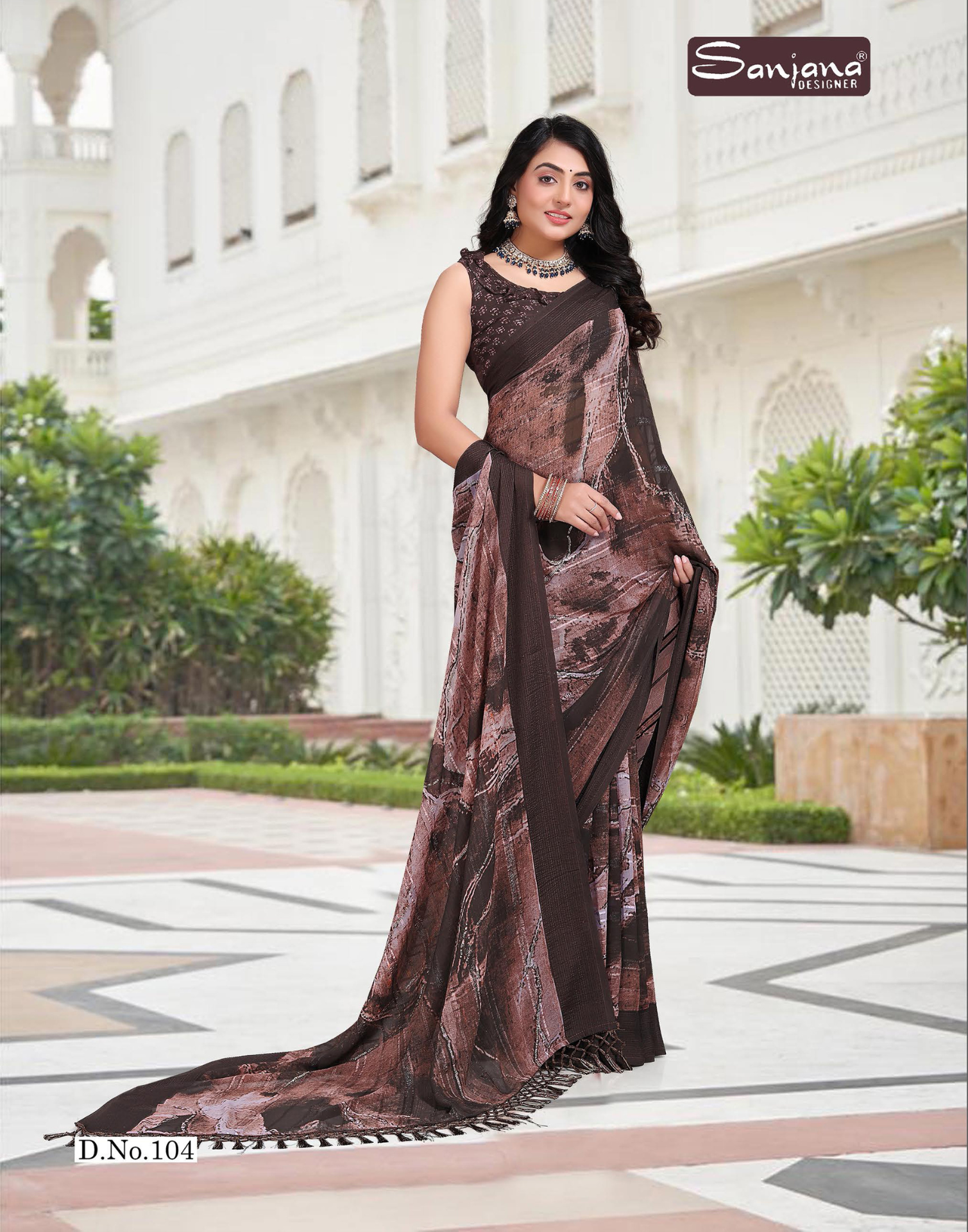 Dark Color Prism Print Saree – Soft Weightless Pattern Fabric – Everyday Style