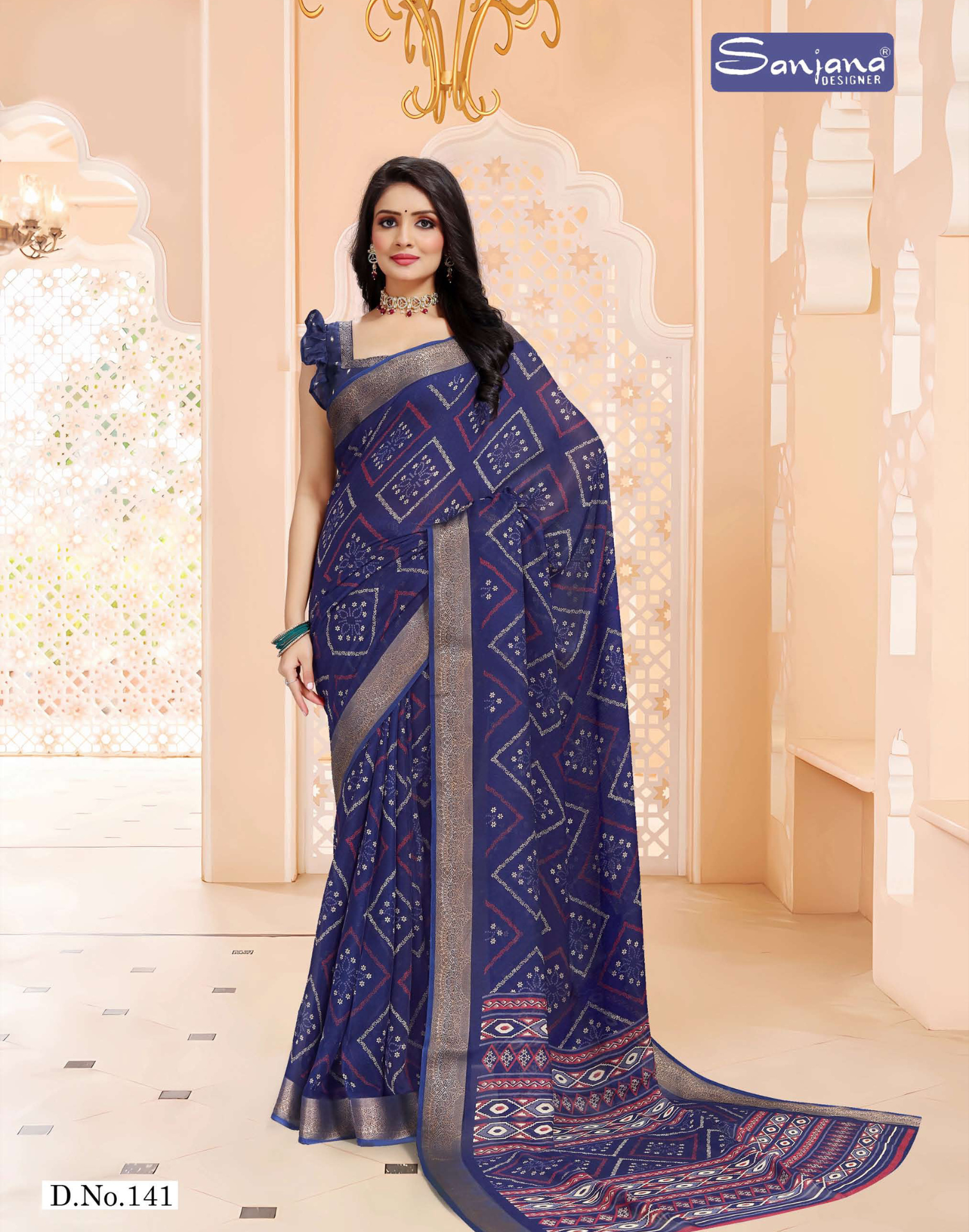 Pure Bandhani Printed saree with Kasav border - Dark Colour