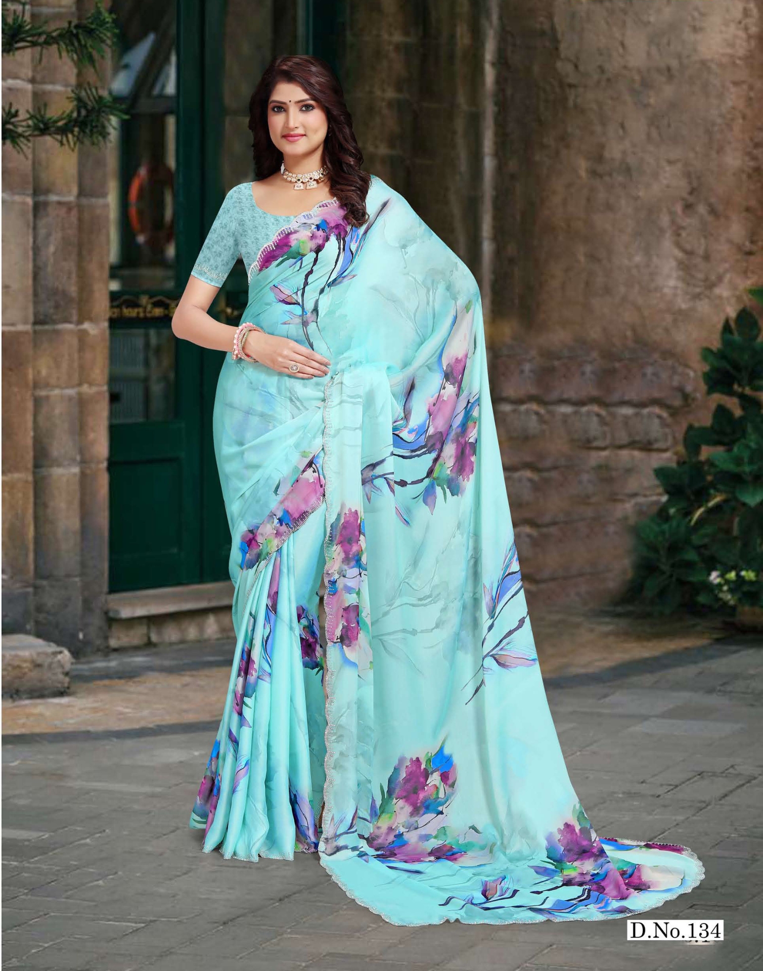 Floral Digital Printed Saree with Jharkand Stone Work - Casual Saree