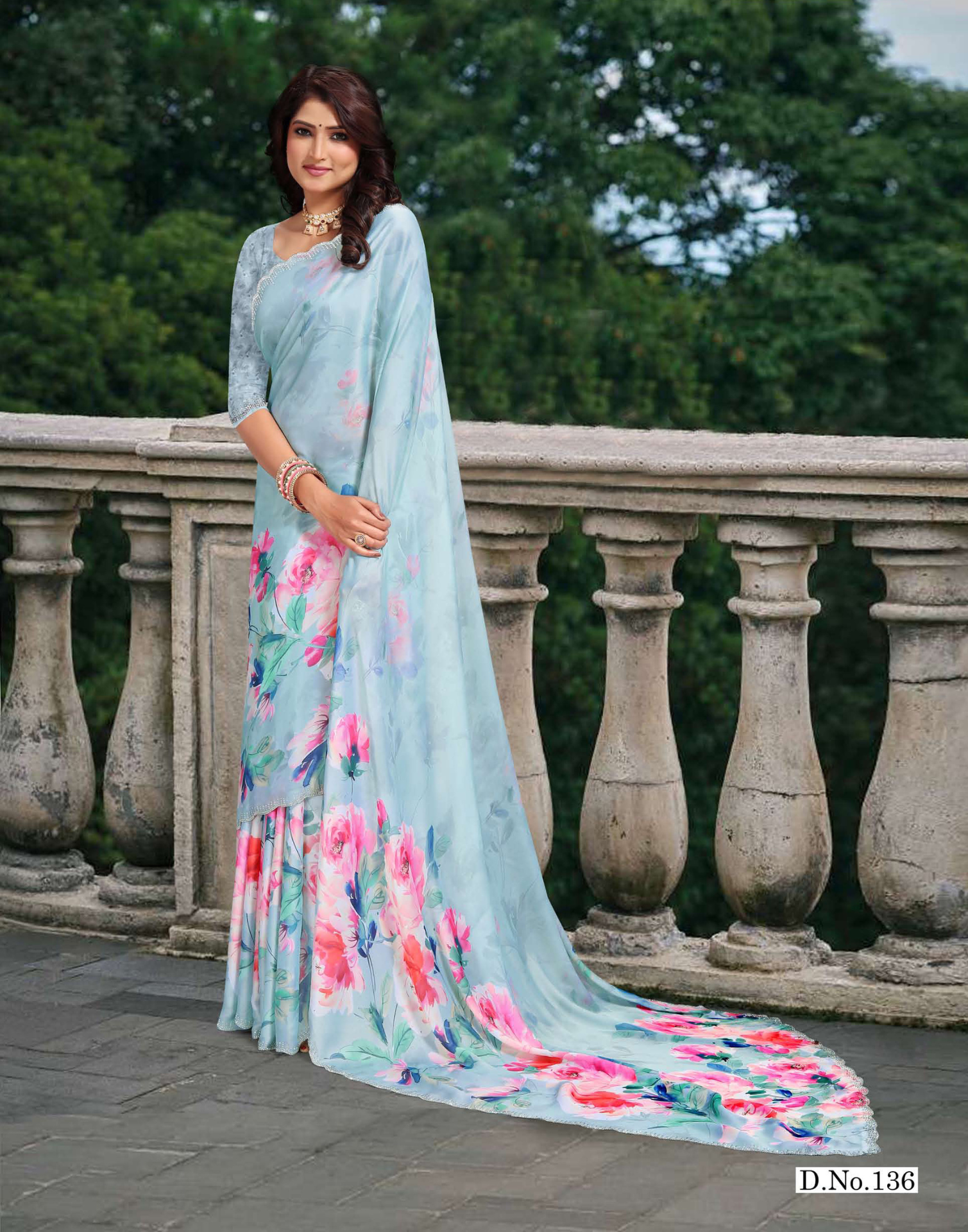 Floral Digital Printed Saree with Jharkand Stone Work - Casual Saree