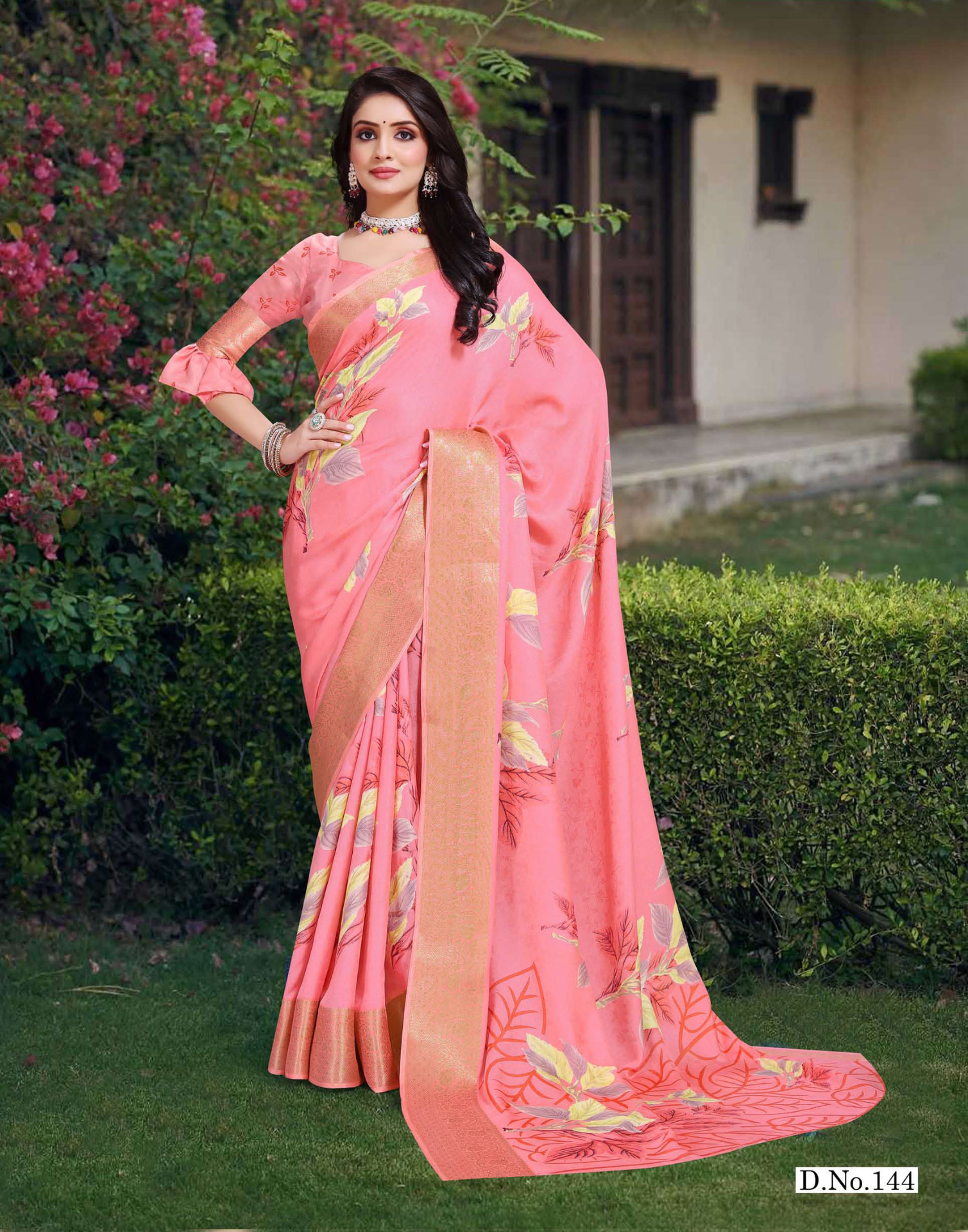 Light Shade Pure Marshmellow Floral Prited Saree - Banarasi style border