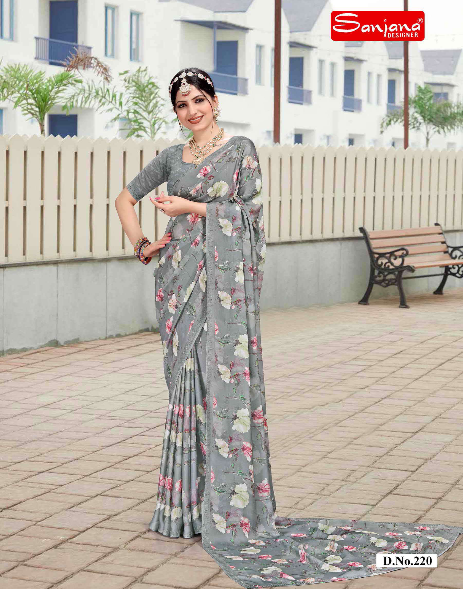 Dusty color Georgette Stone Work Swarovski Saree