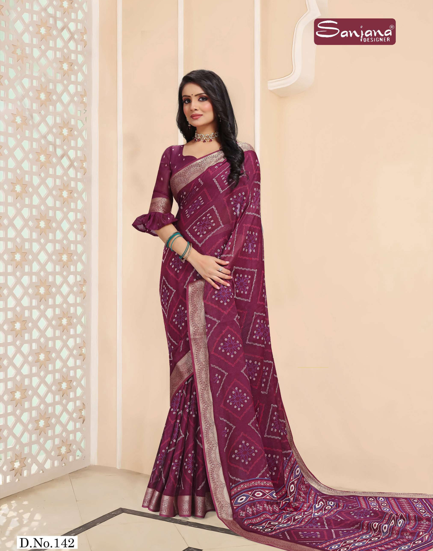Pure Bandhani Printed saree with Kasav border - Dark Colour