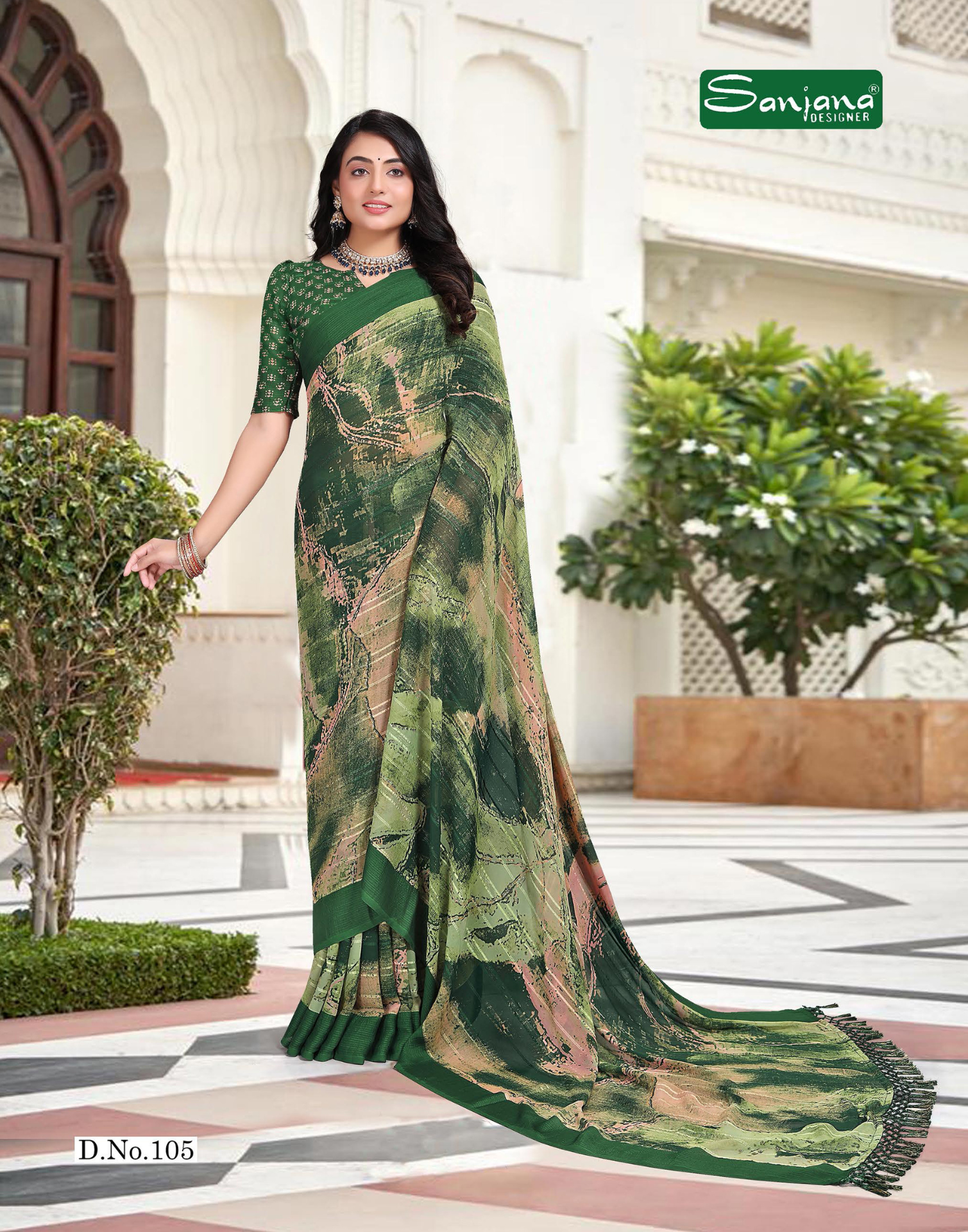 Dark Color Prism Print Saree – Soft Weightless Pattern Fabric – Everyday Style