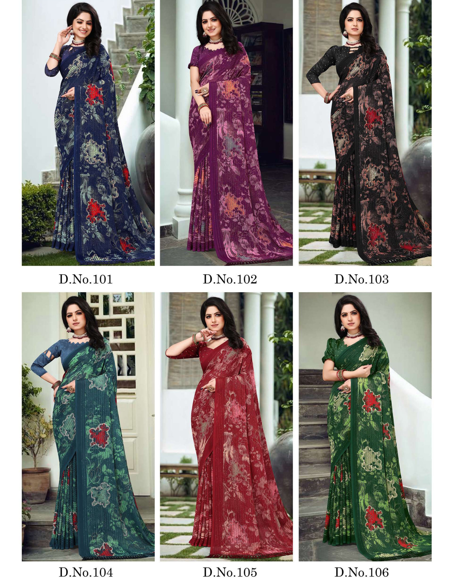 Dark Floral printed saree with crossed work and lightweight fabric - Party weare