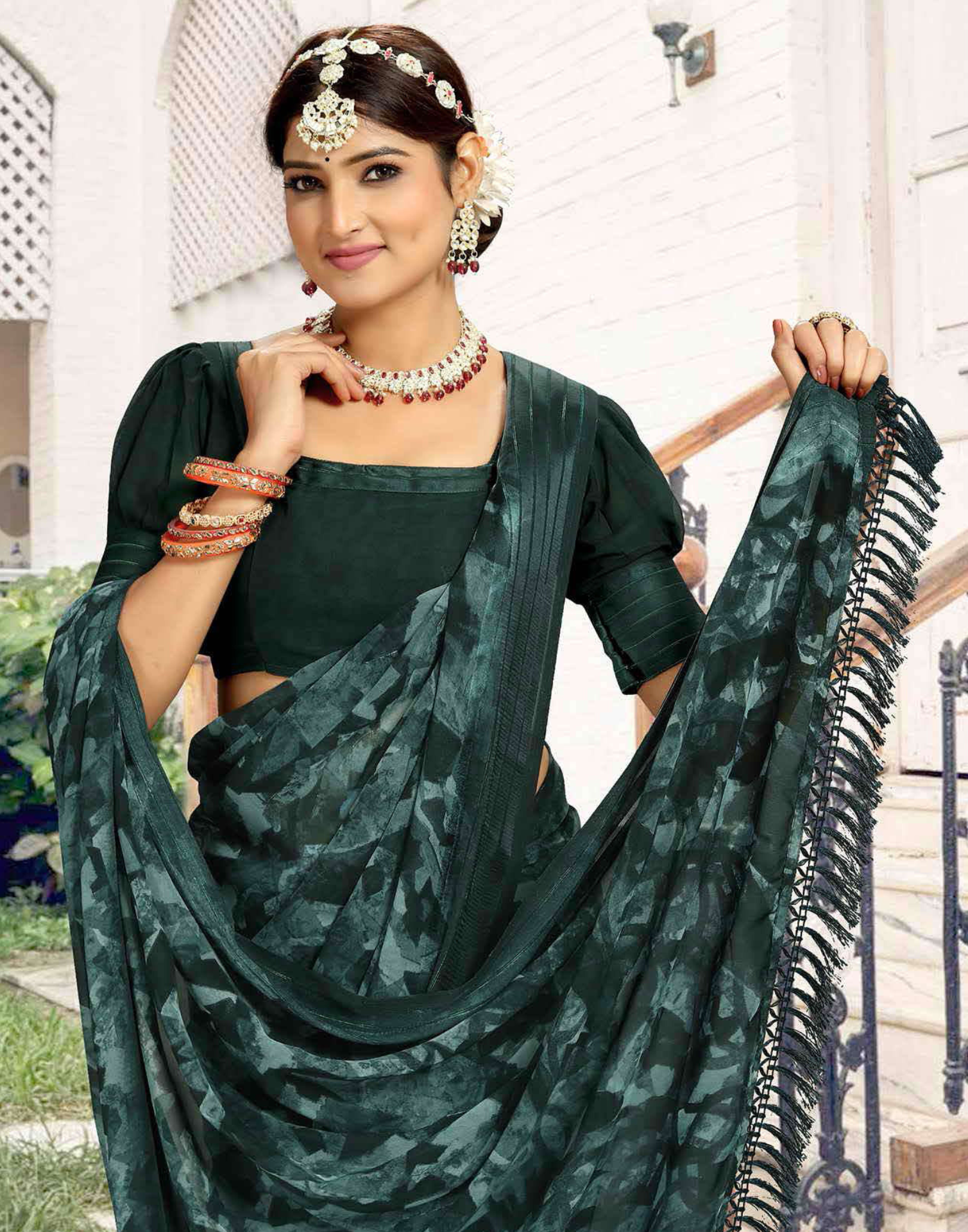 Dark shade Geometrical printed saree