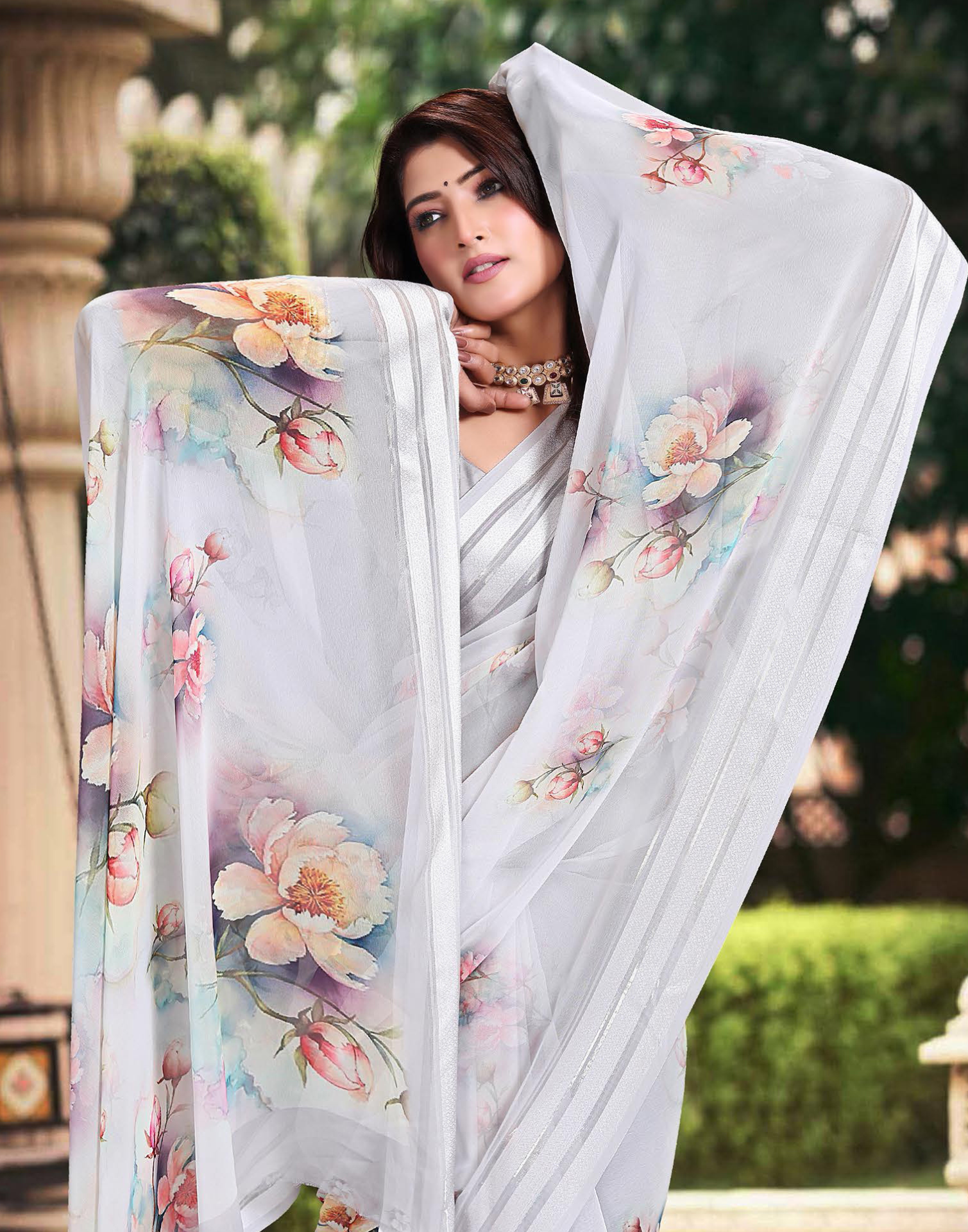 Light color Digital Printed saree - light weaving fabric - daily wear saree