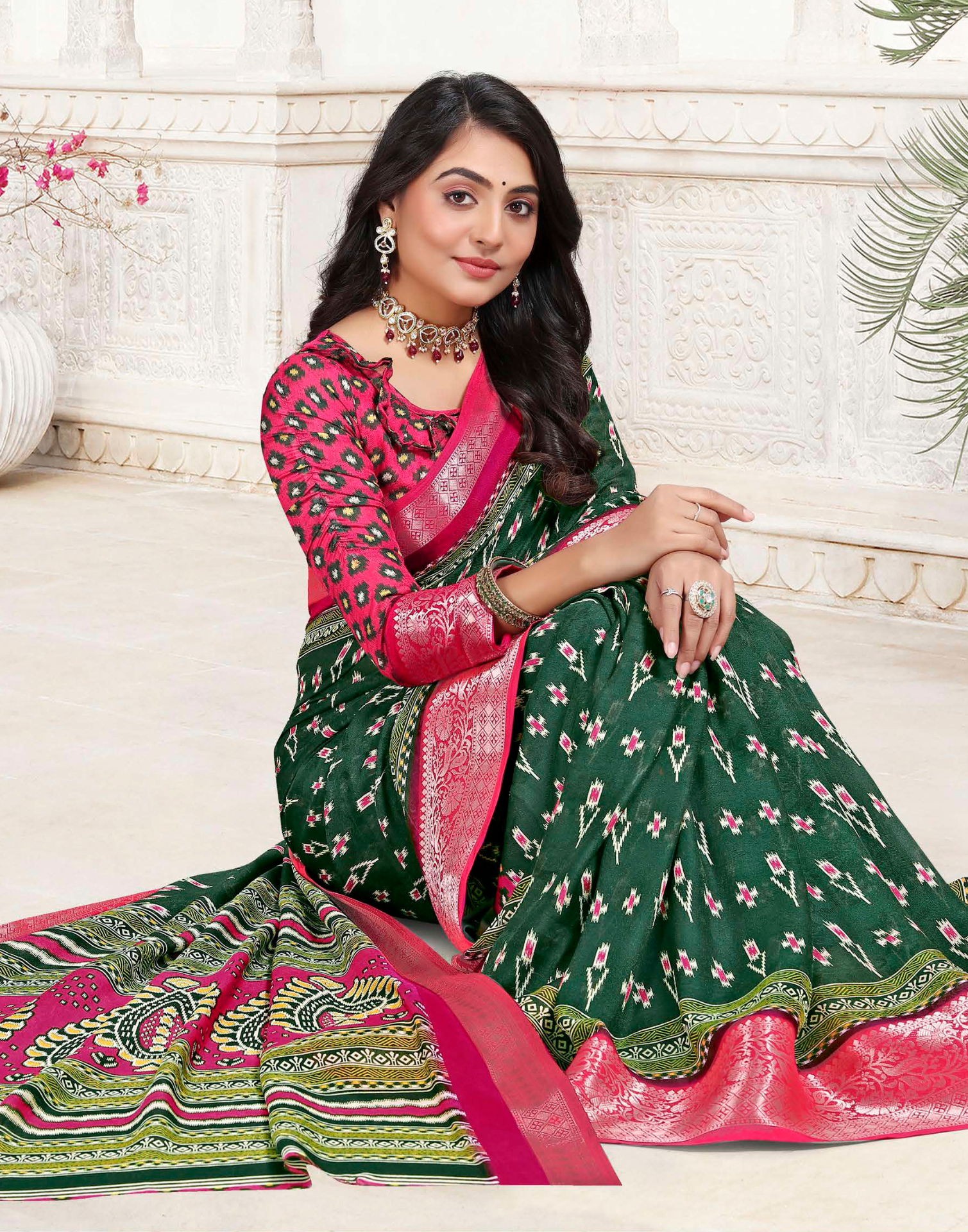 Pochampally Ikkat print sarees with Pure Marshmellow fabric