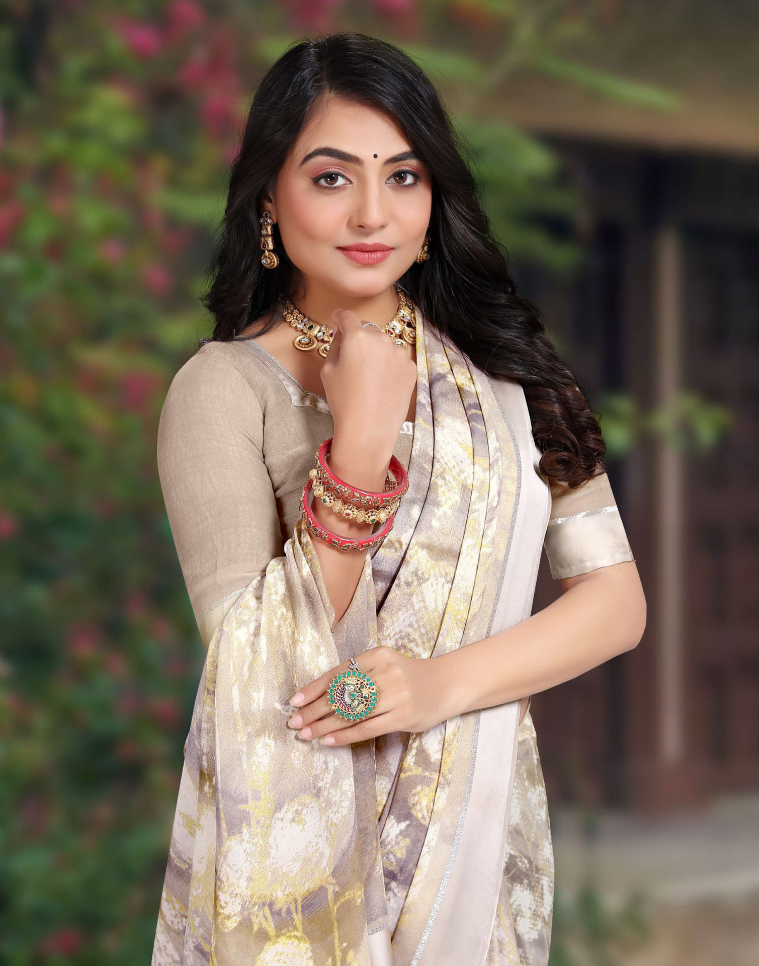 Soft Fabric Saree with Floral Design – Dusty Colour – Casual Wear