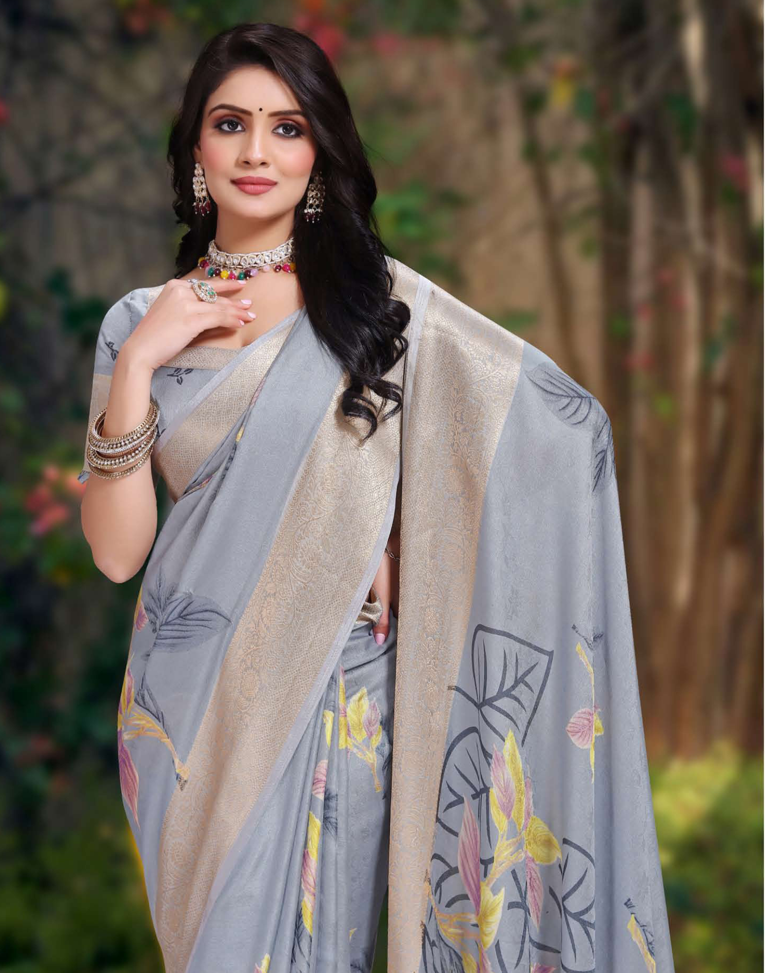 Light Shade Pure Marshmellow Floral Prited Saree - Banarasi style border