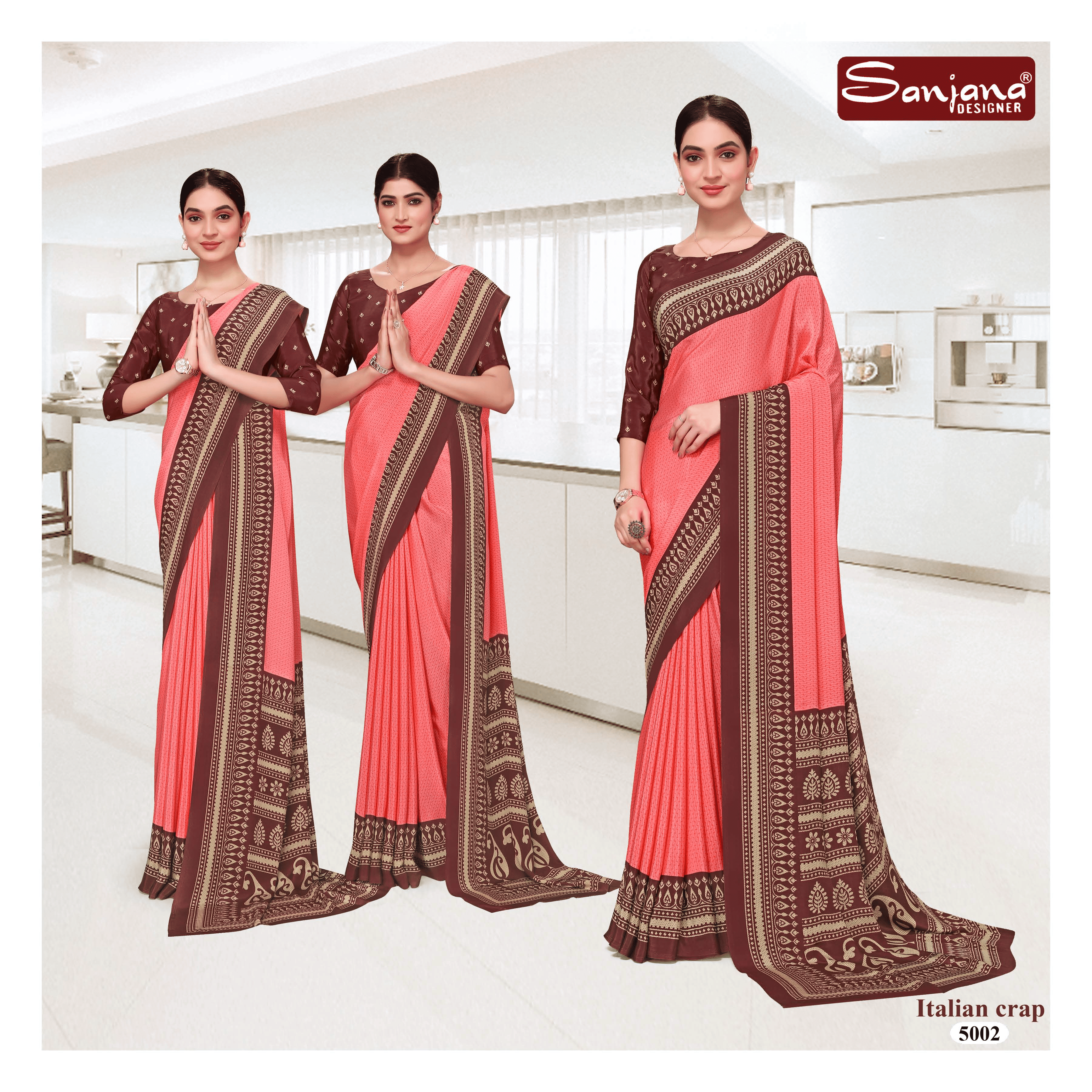 Peach and Brown Elegant Silk Crepe Uniform Saree – Gala Design