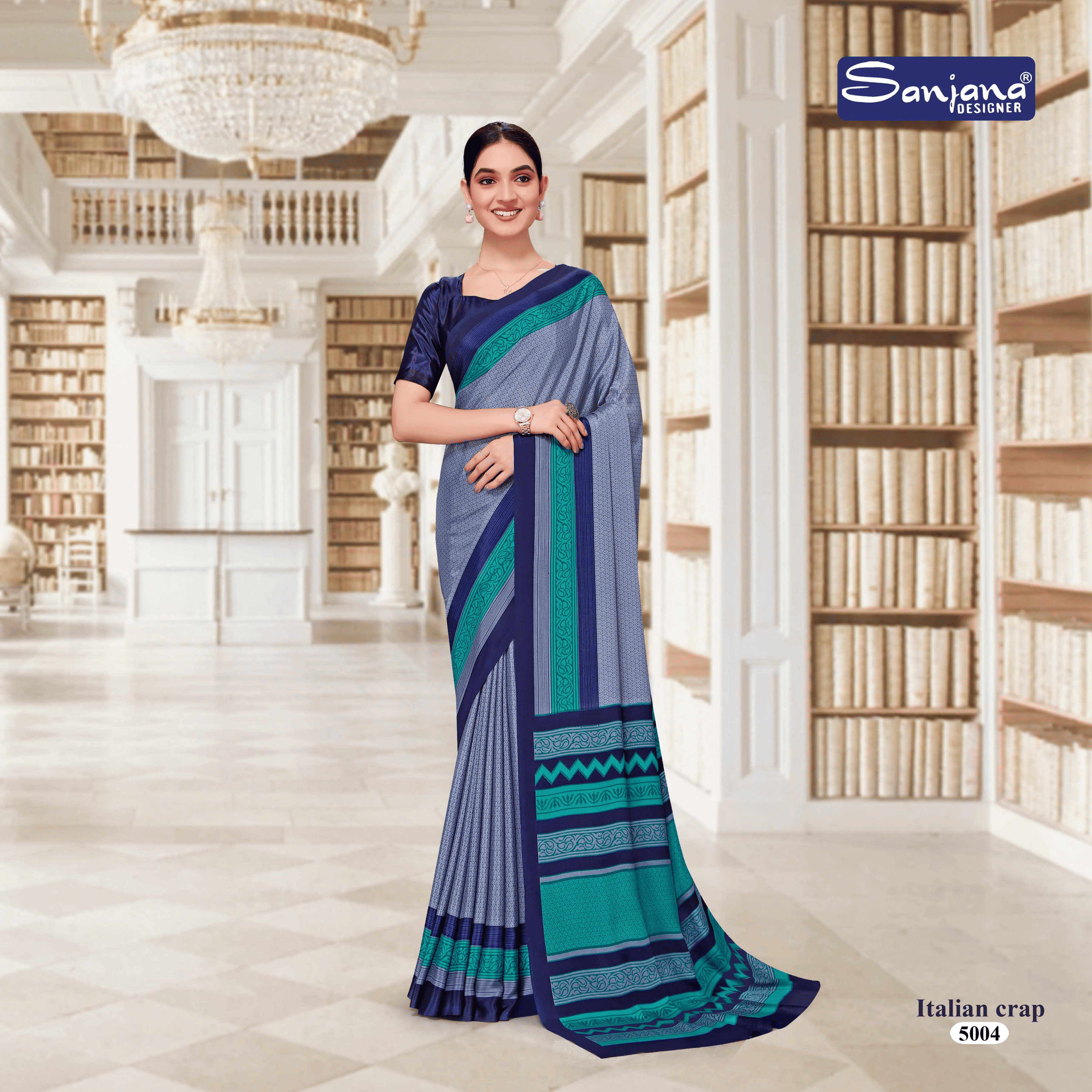 Blue Silk Crepe Saree for Corporate Uniform – Elegant Look
