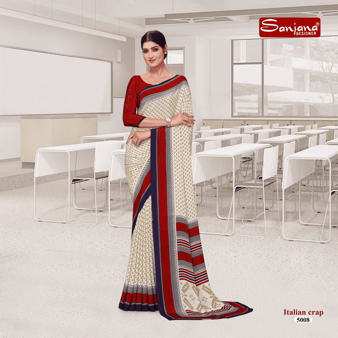 Corporate Uniform Saree – Biege color Elegance in Silk Crepe