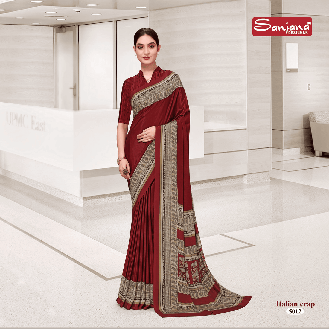 Maroon Office Wear Saree – Uniform Silk Crepe