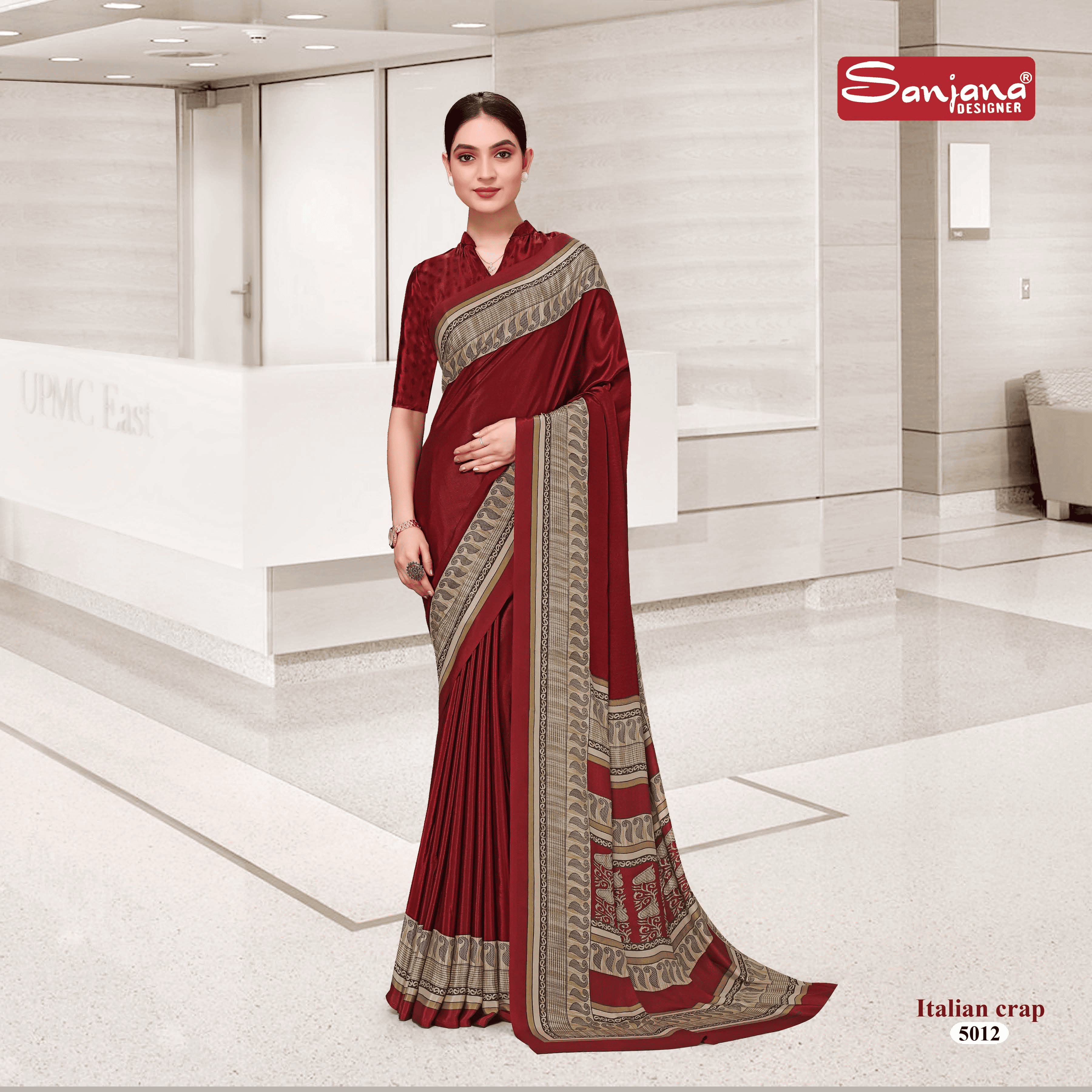 Maroon Office Wear Saree – Uniform Silk Crepe