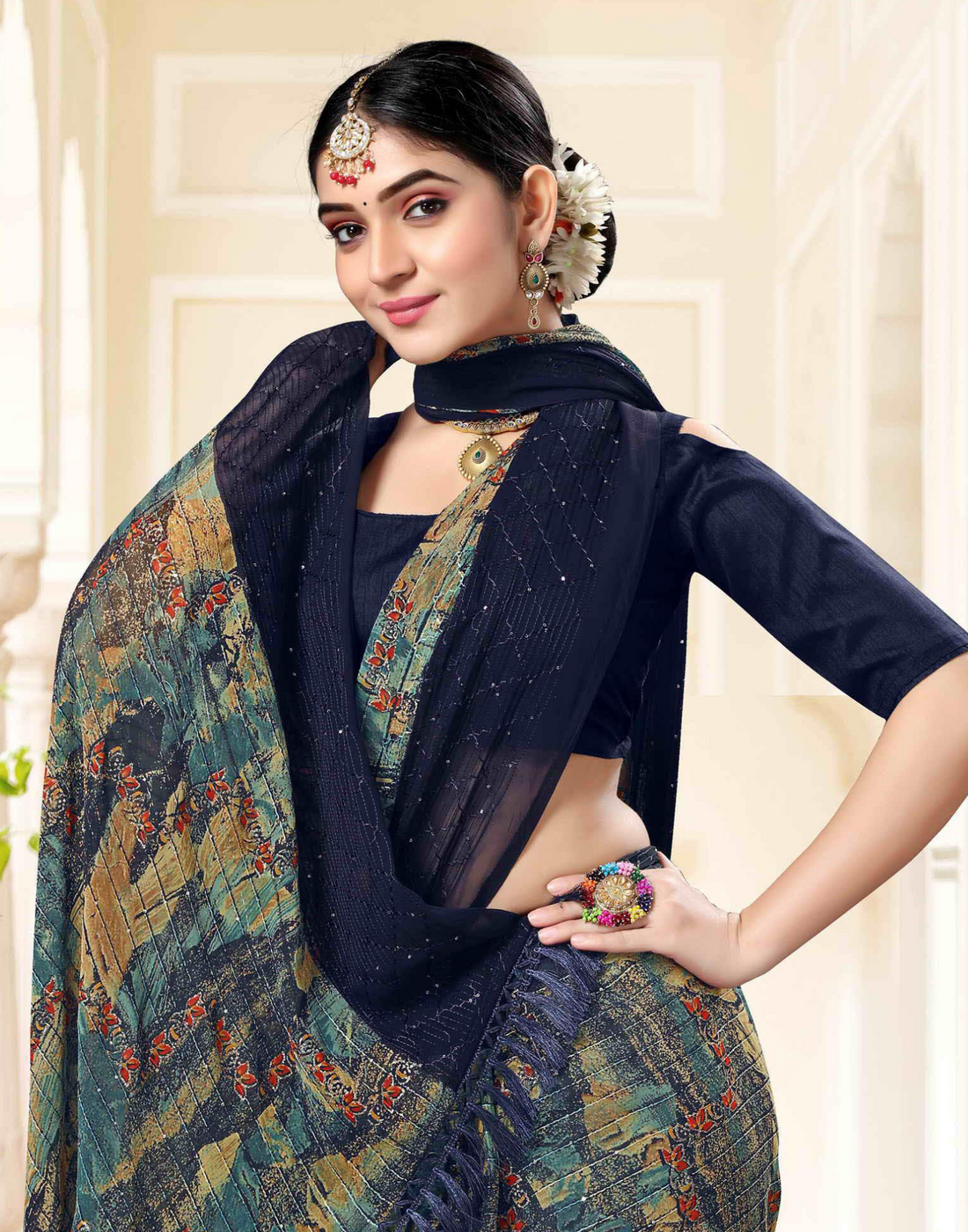 Dark shade - Printed sarees with Crossed and Jari Work - Twitter - 4